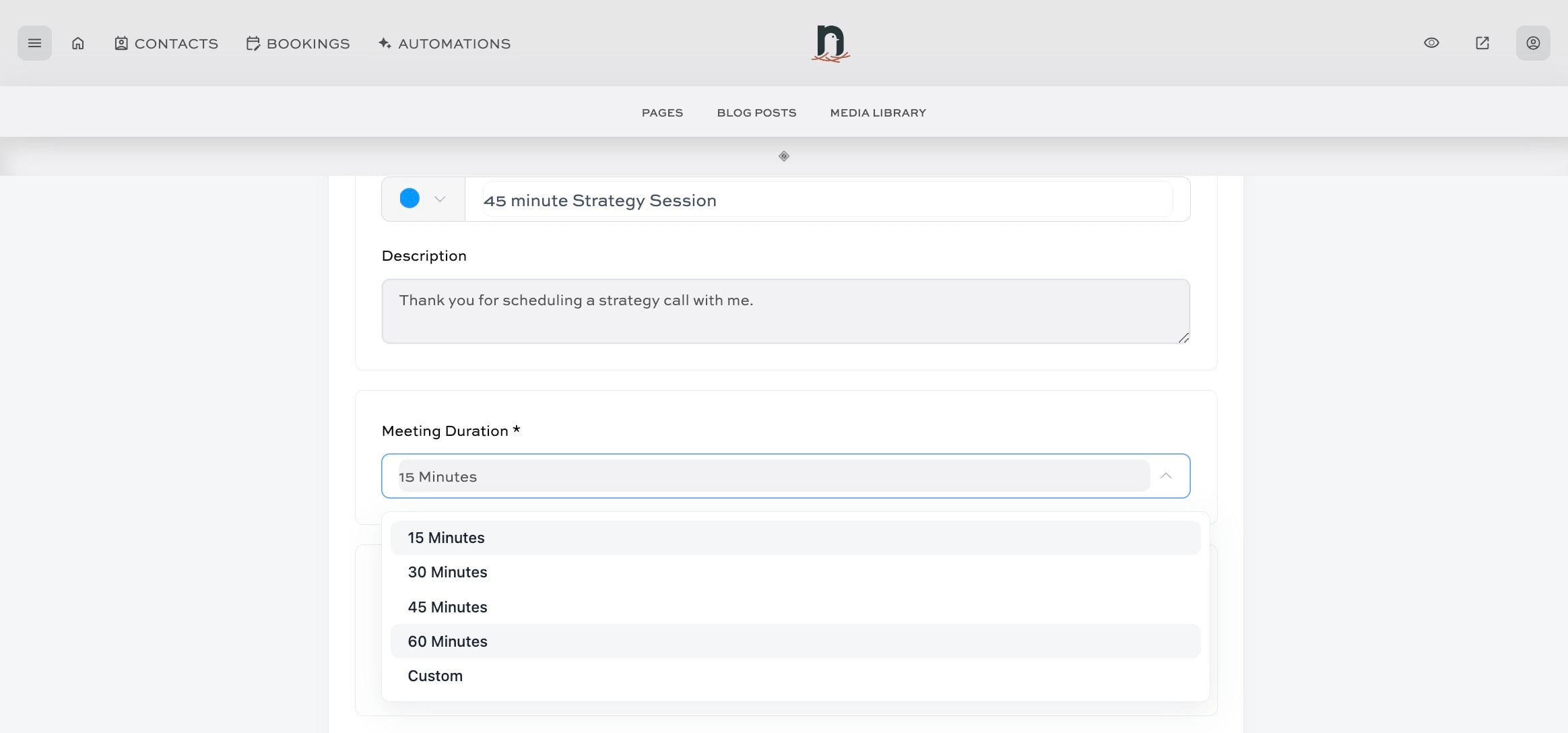 Select the Meeting Duration