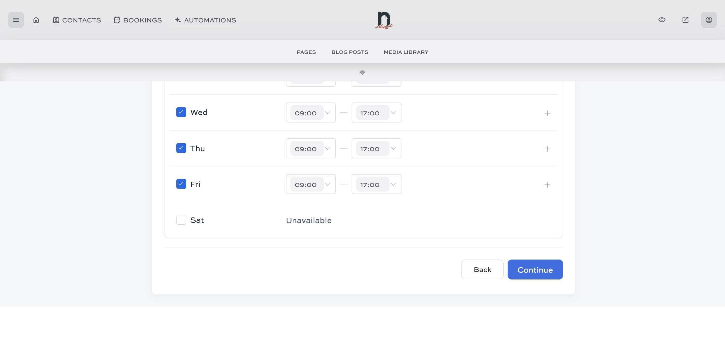 Set up your availability hours (or skip for now), then click on "Continue"
