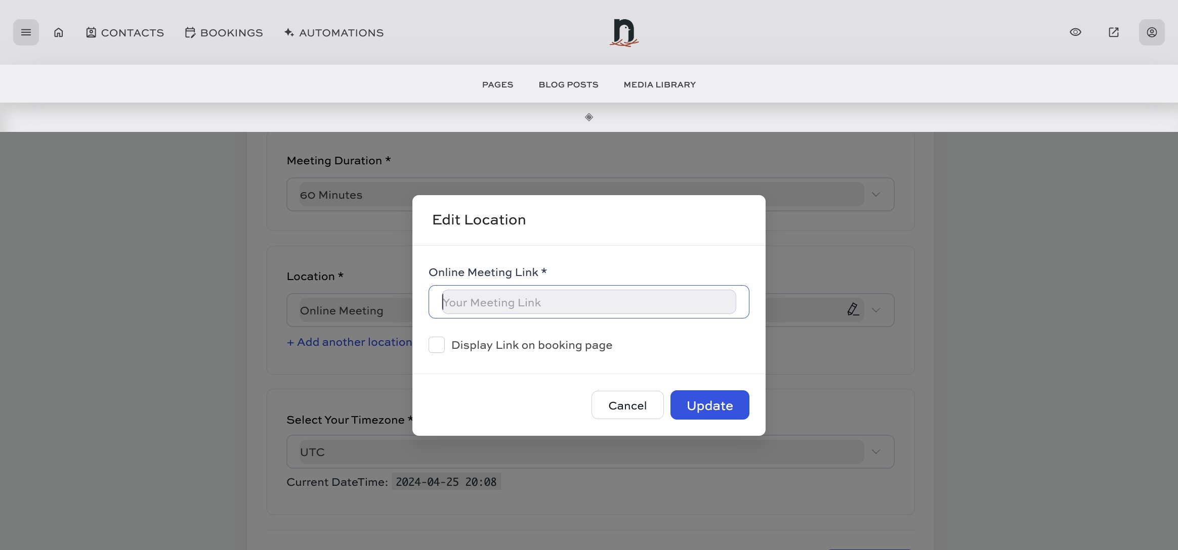 If you don't have a recurring meeting link, you can skip this step and just click 'Cancel' to close the pop-up.
