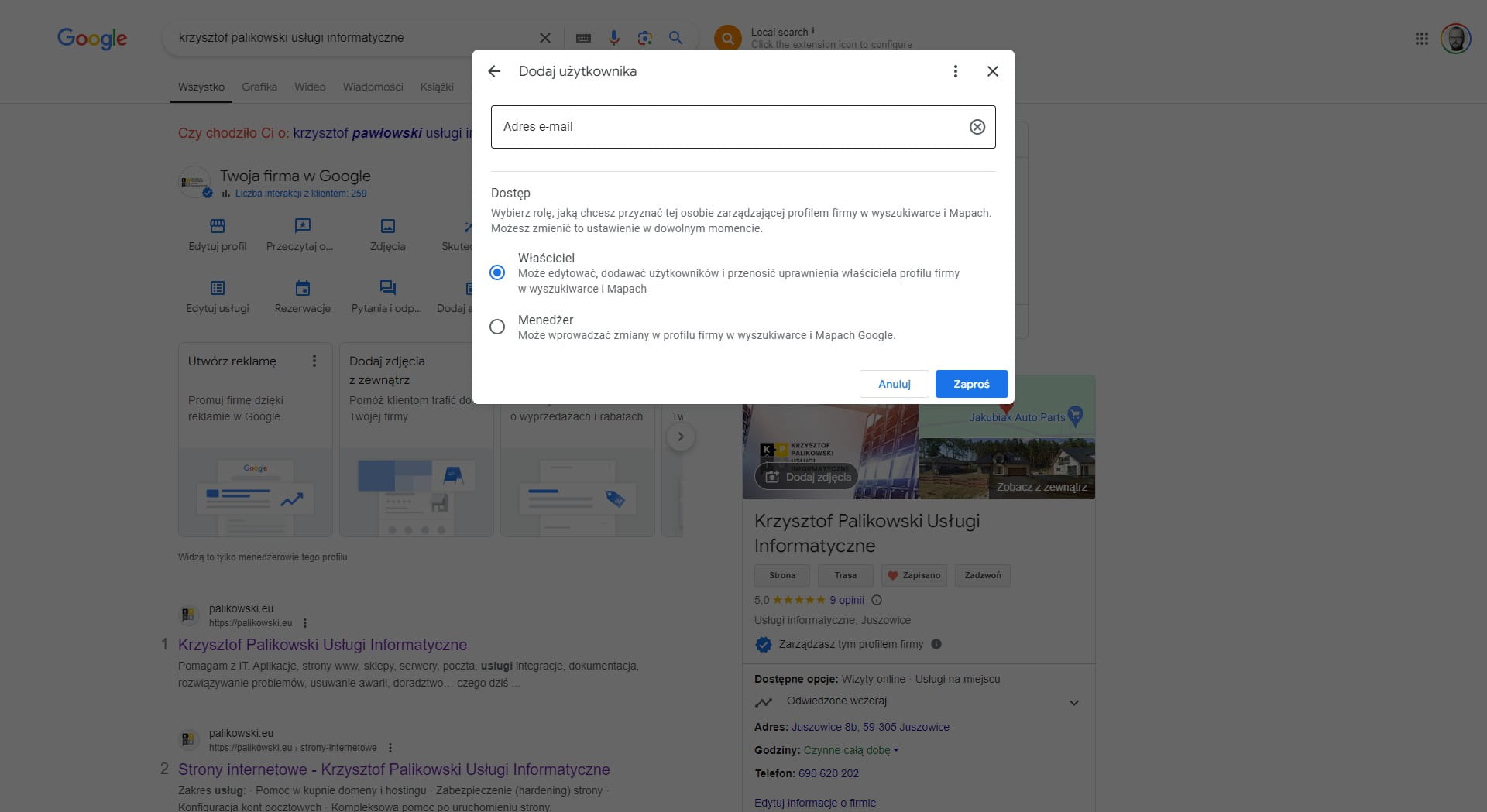 Wprowadź mail osoby, którą chcesz zaprosić