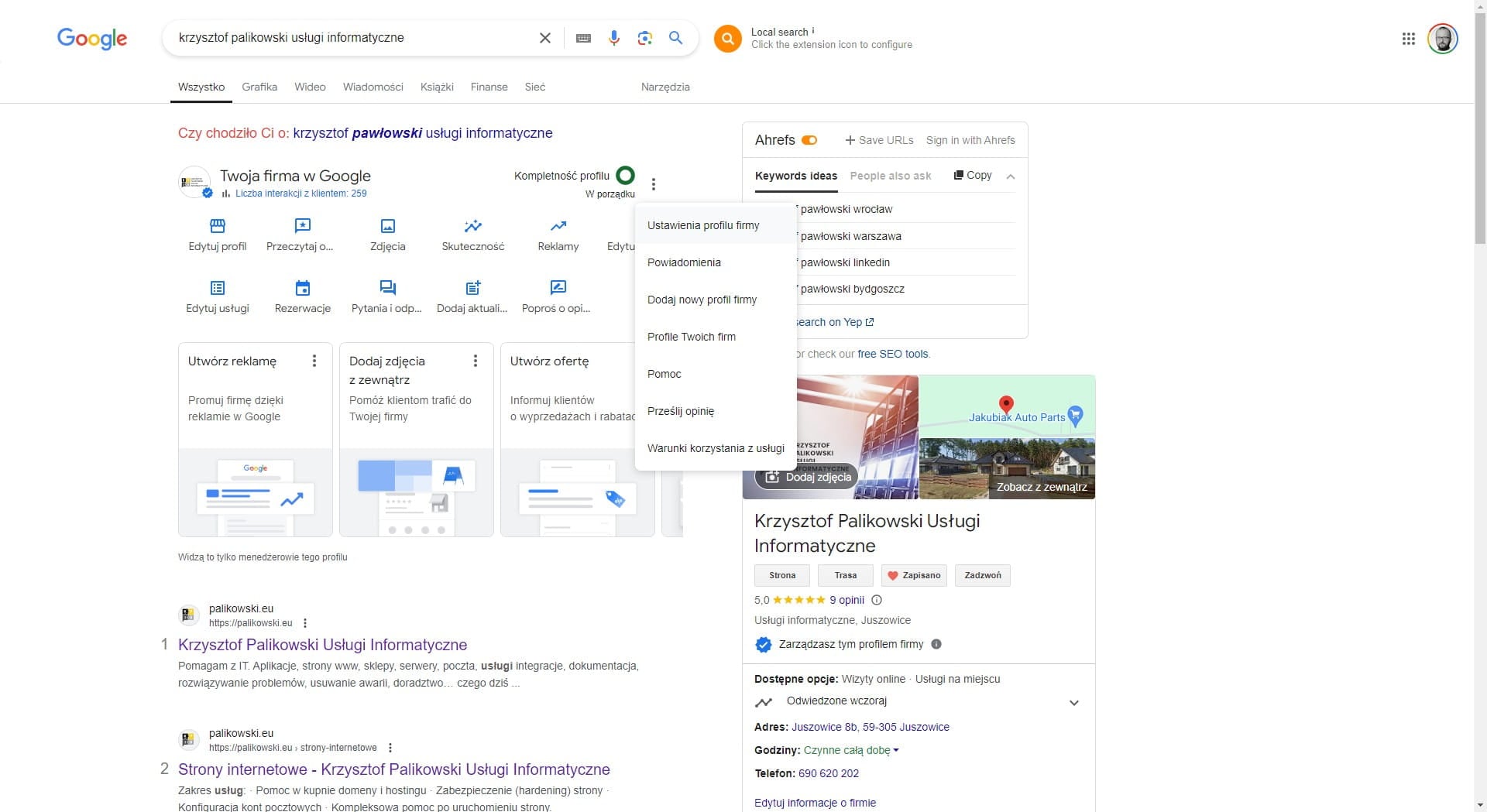 Kliknij na "Ustawienia profilu firmy"