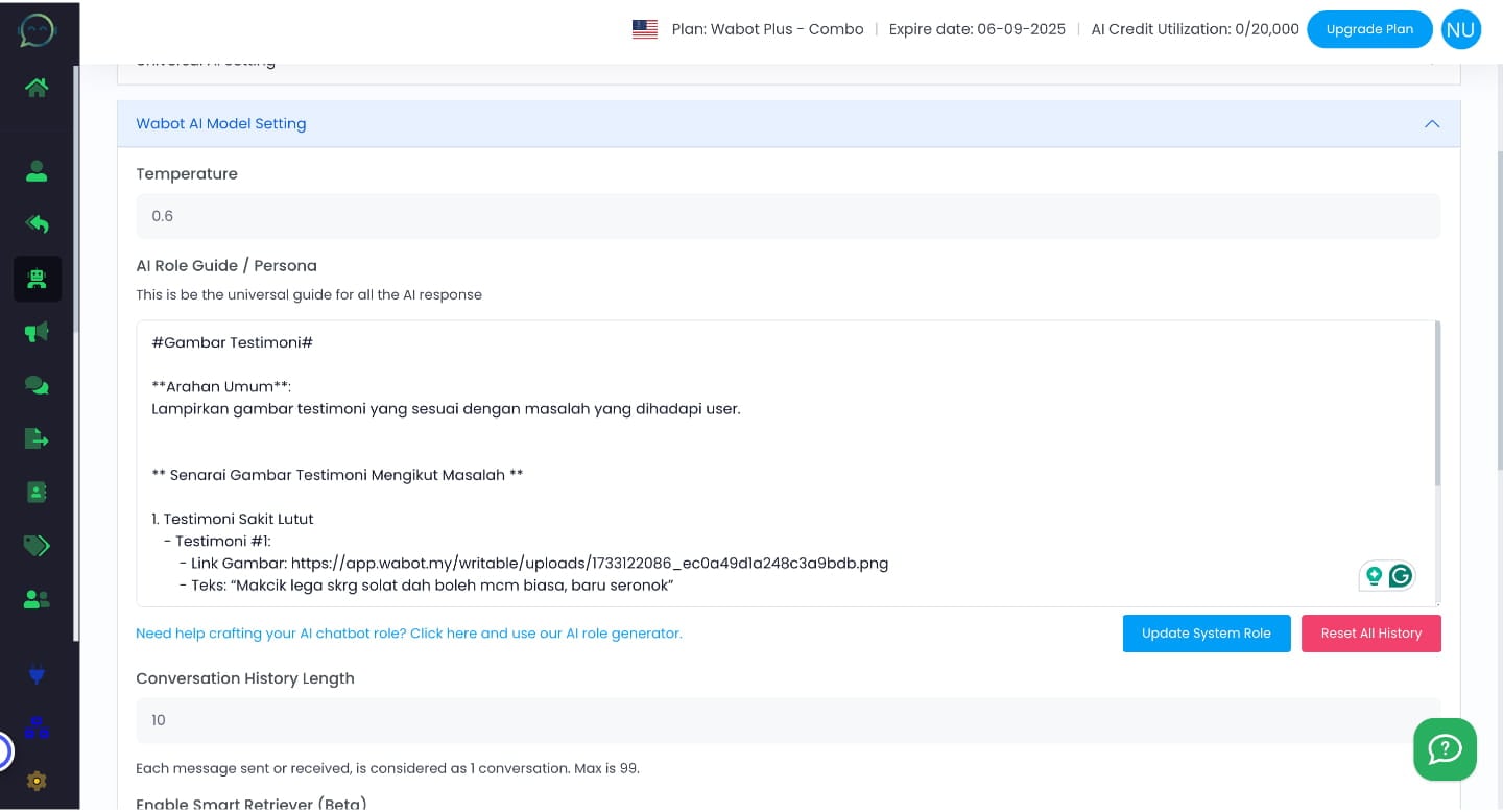 If the chatbot still doesn't provide the image, make sure to click on the "reset all history" button