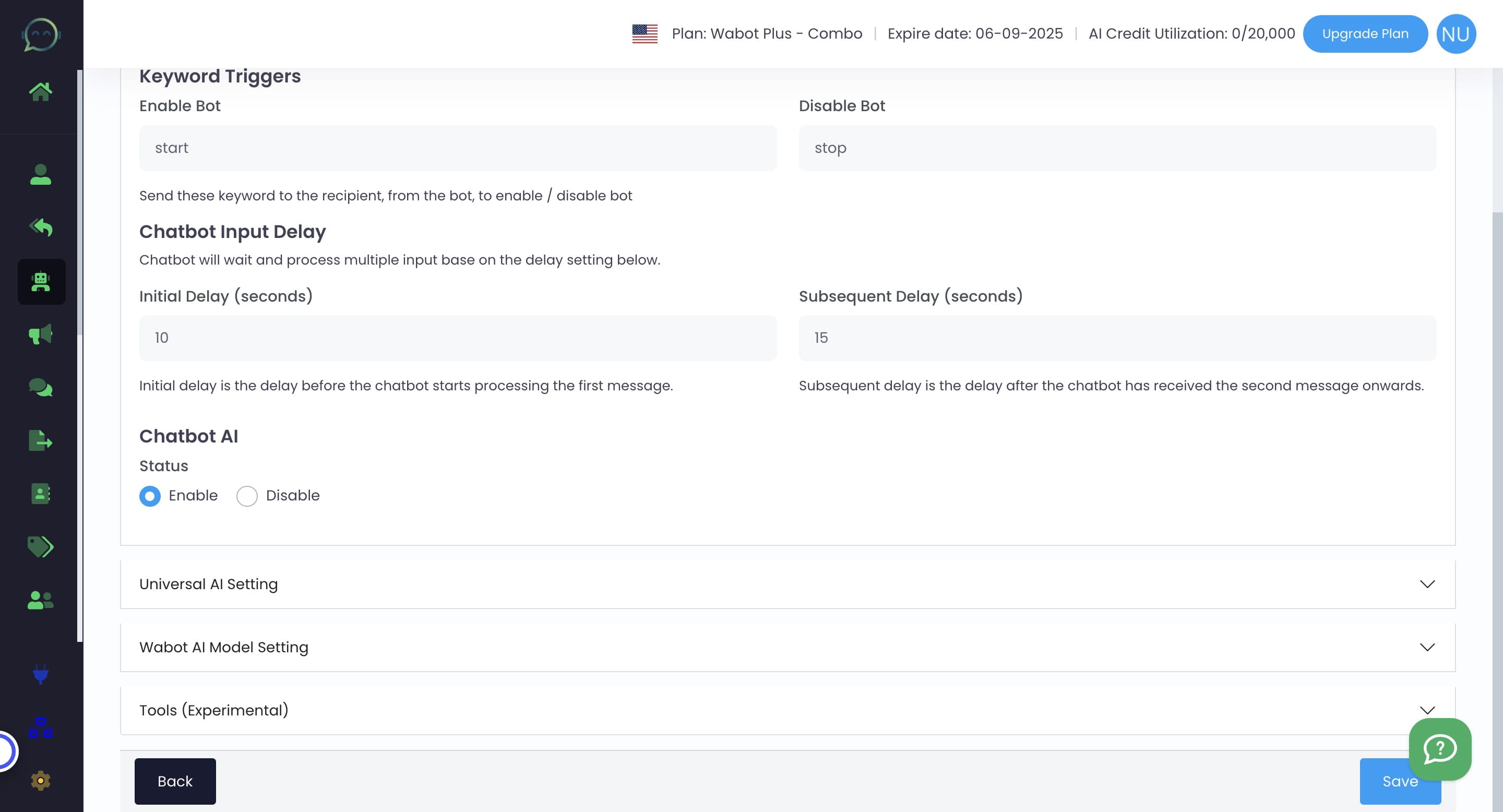 Click on "Wabot AI Model Setting"