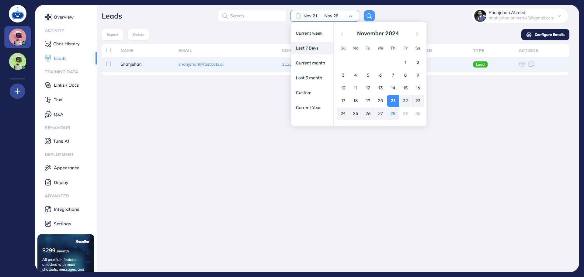 You can use the date filter to select the dates for which you want to export the leads.