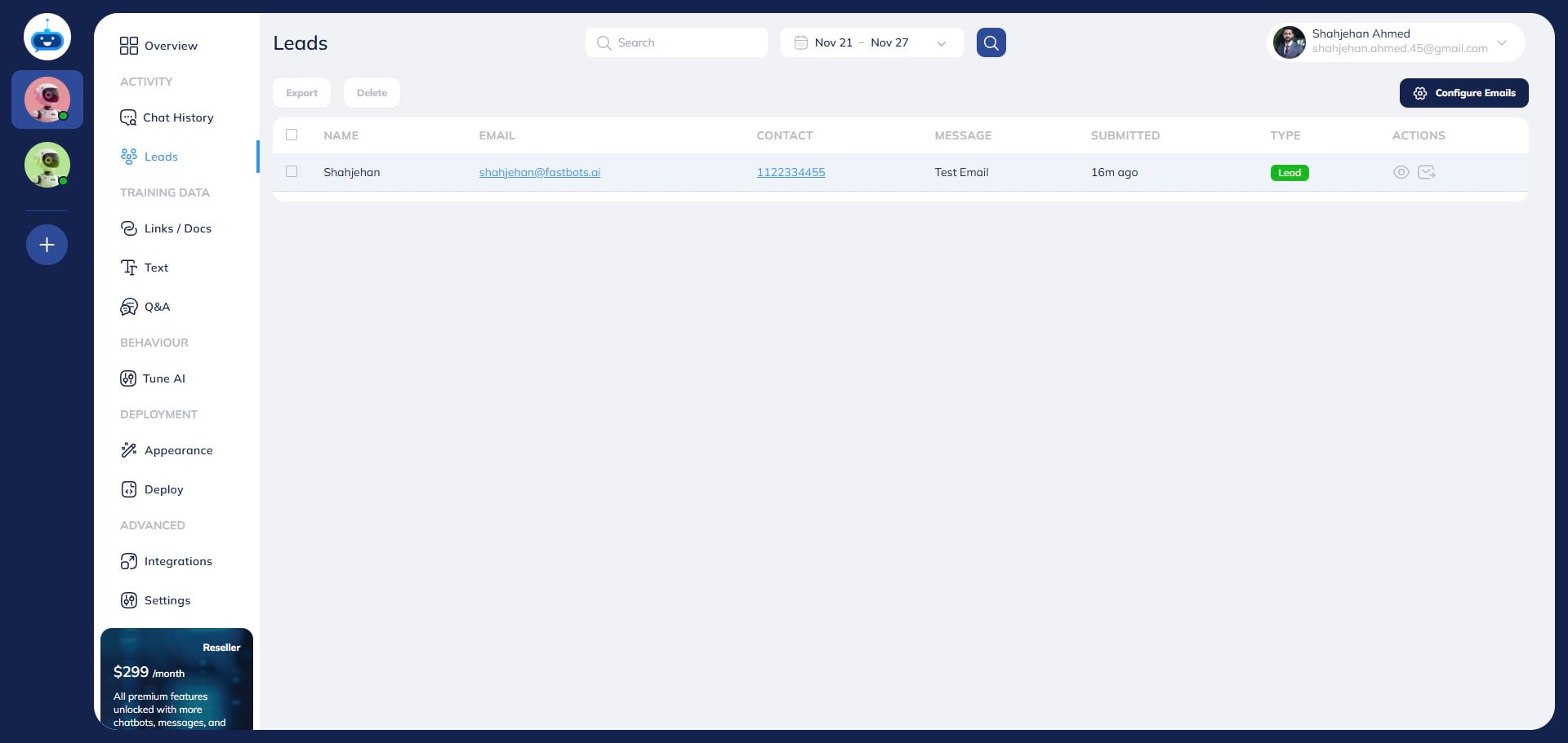 After selecting the dates, click on the Search icon. It will filter all the leads for these dates.