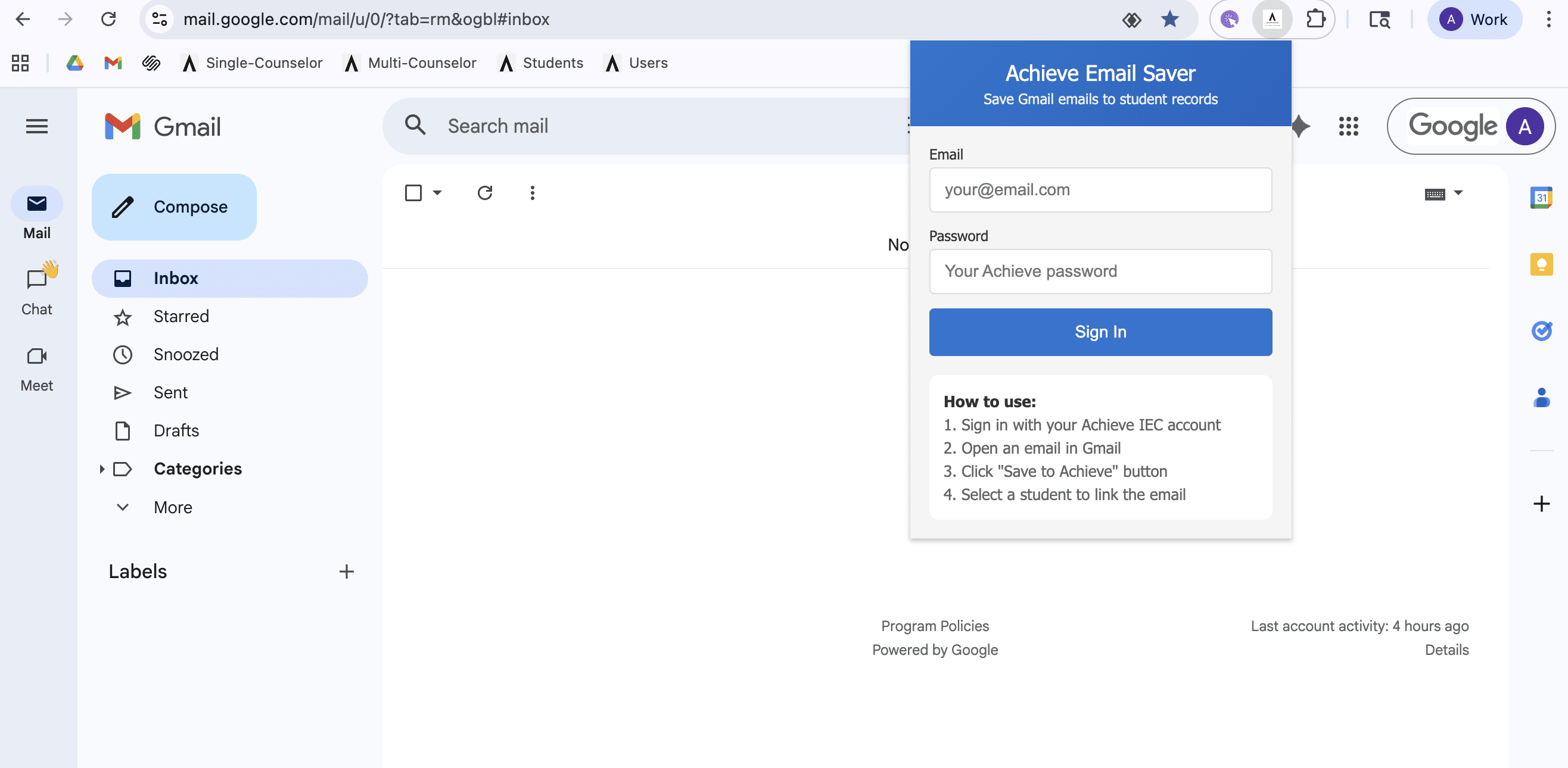 
Click on the **Achieve extension** icon & sign into your Achieve account