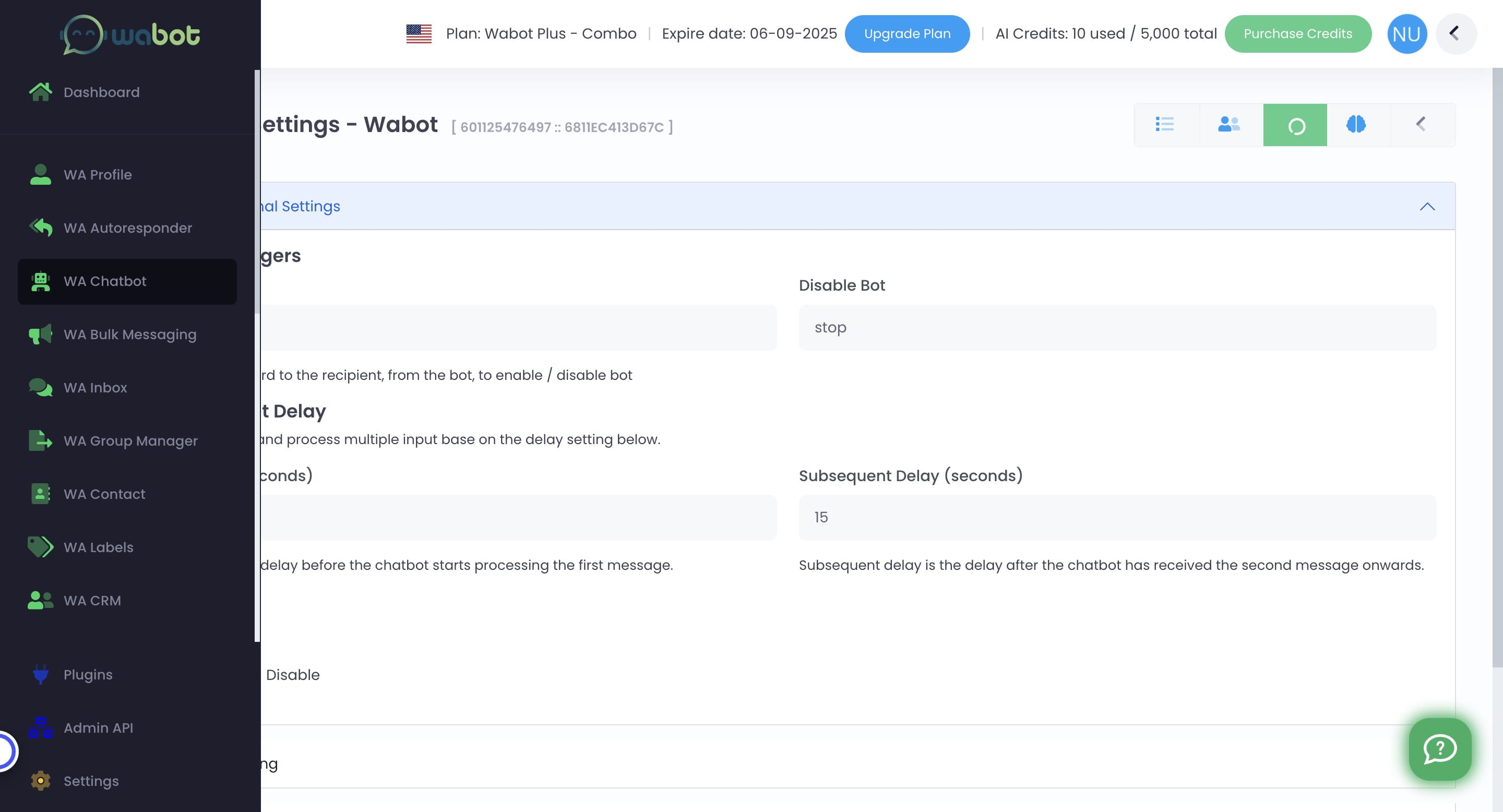 Click on "WA Chatbot"