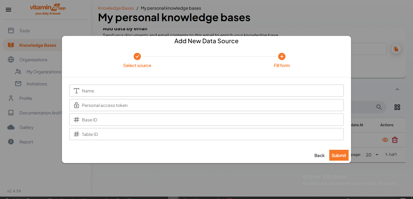 Simply fill in the different fields with your Airtable credentials. Click [here](https://support.airtable.com/docs/finding-airtable-ids) to read about where to find them.