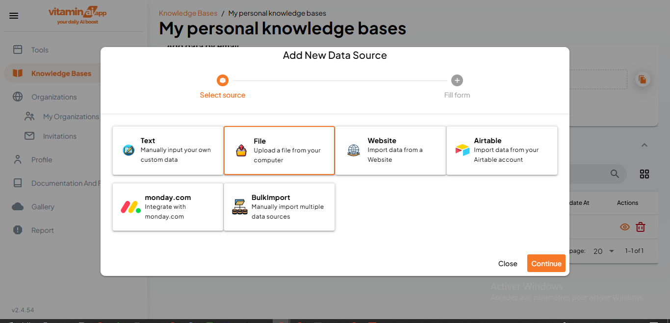 You can also upload files as data sources. Supported types are word, pdf, excel, csv and audio files.