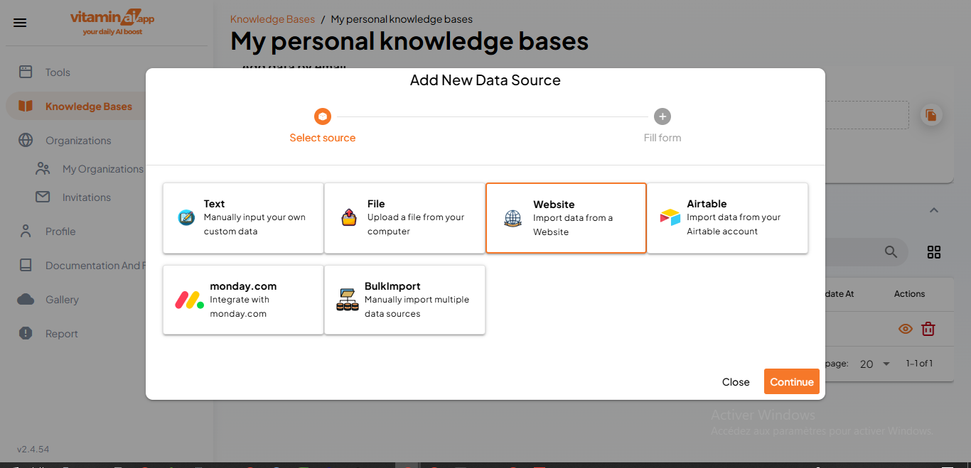 You can also choose a Website as data source