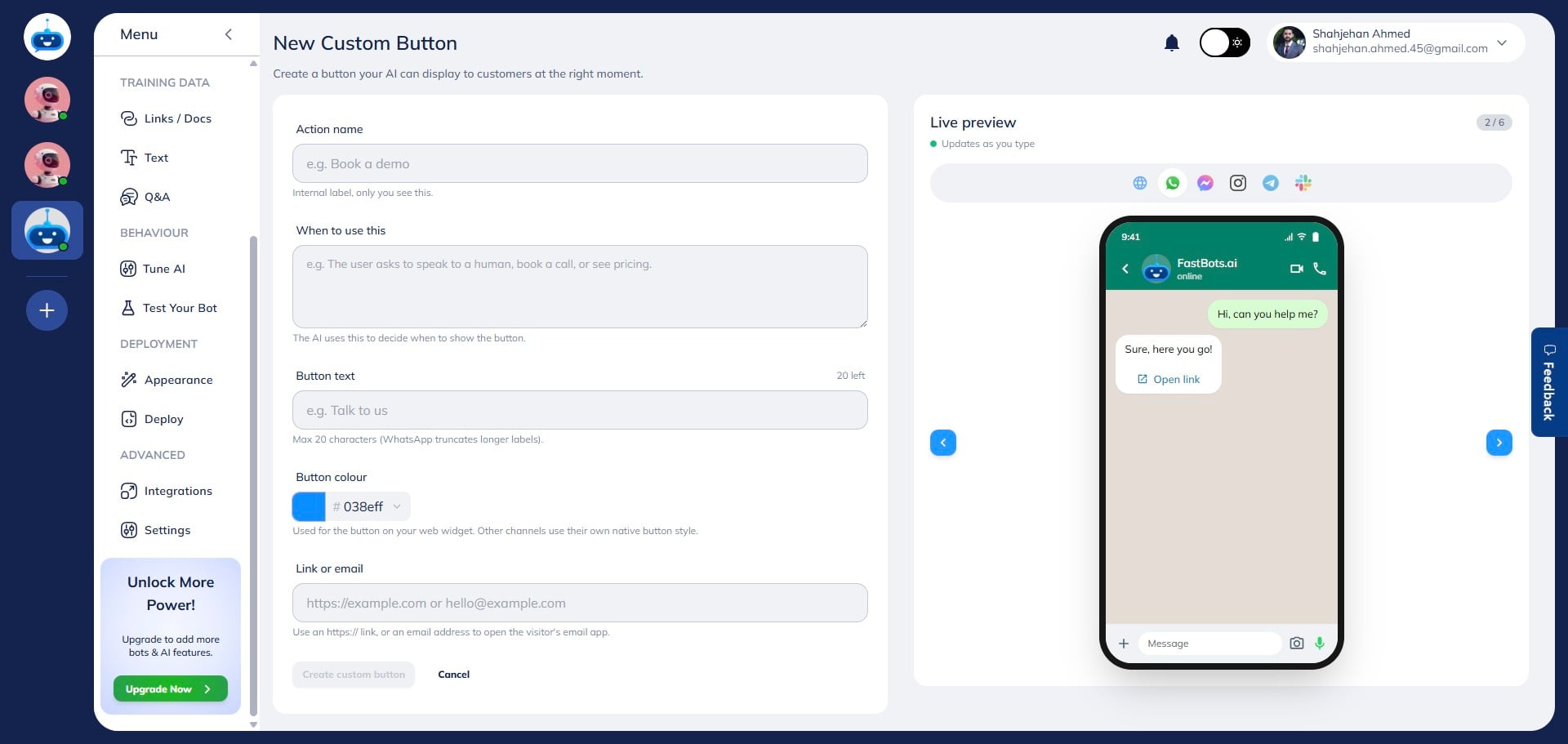 Enter an **Action Name**. This is an internal label that is only visible to the chatbot owner.