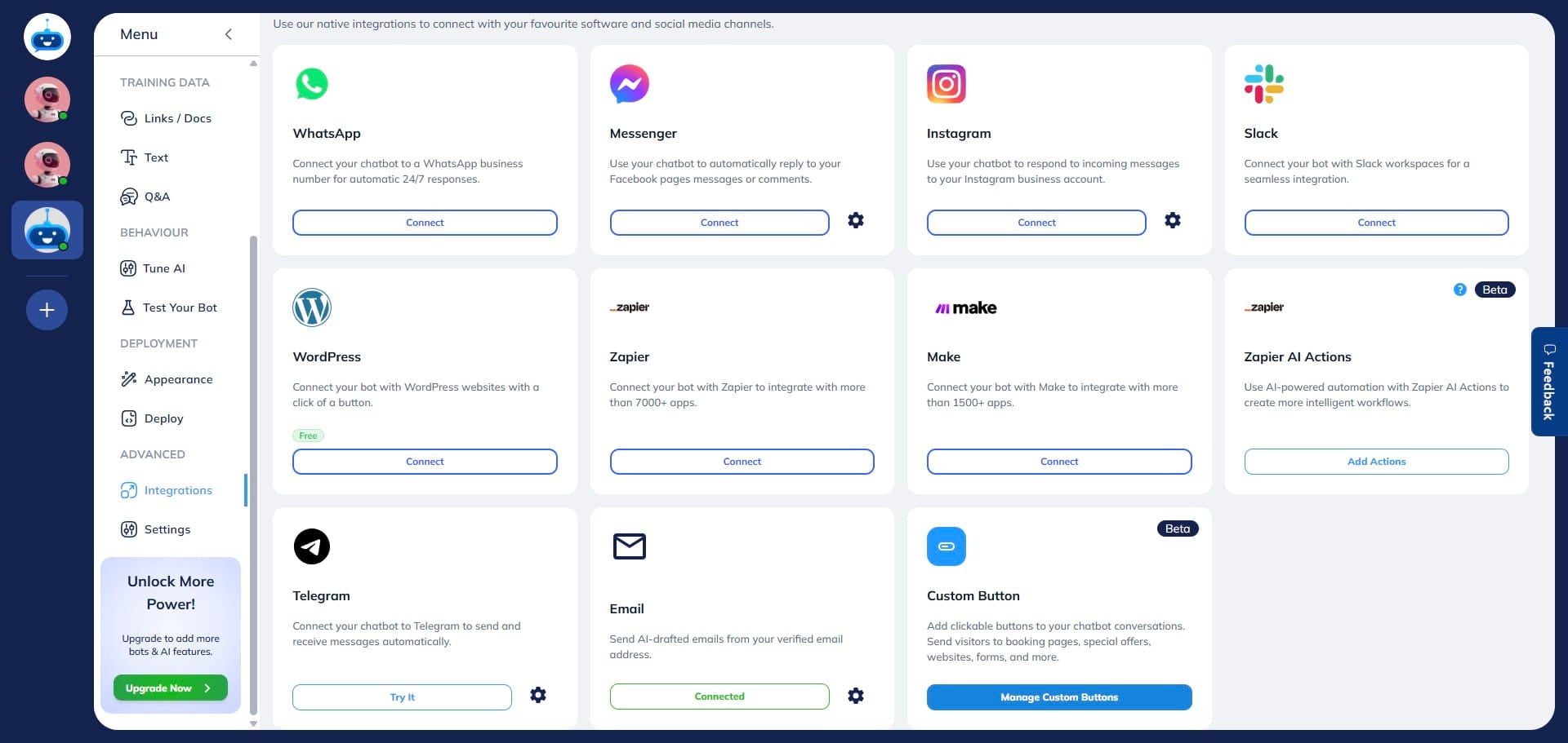 Click on **Manage Custom Buttons** to access the custom button settings.