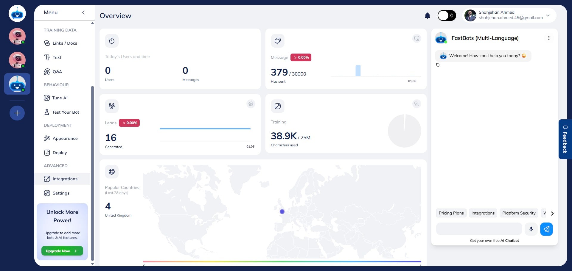 Click on the **Integration** button to open the integrations page.