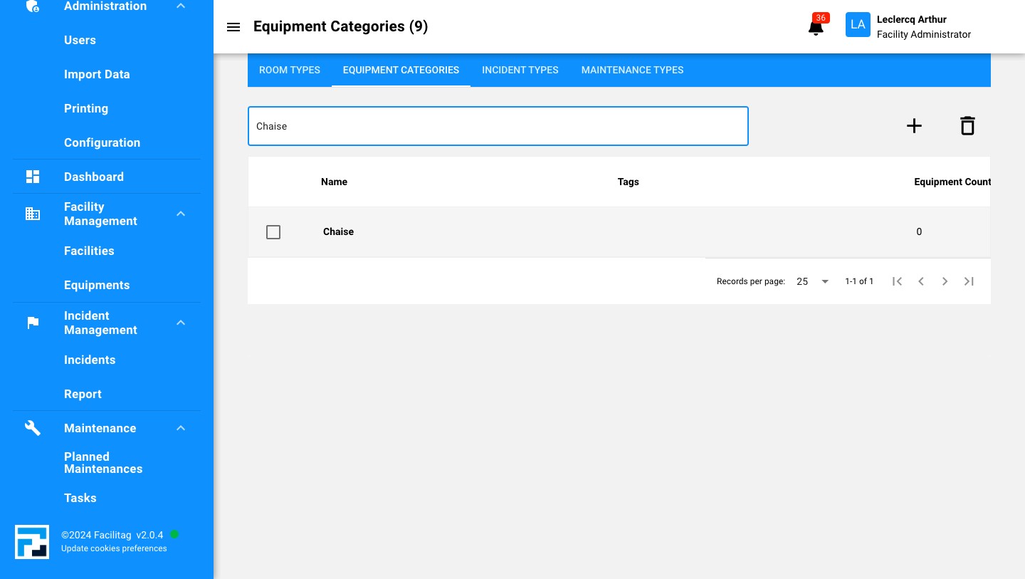 Click on the equipment category