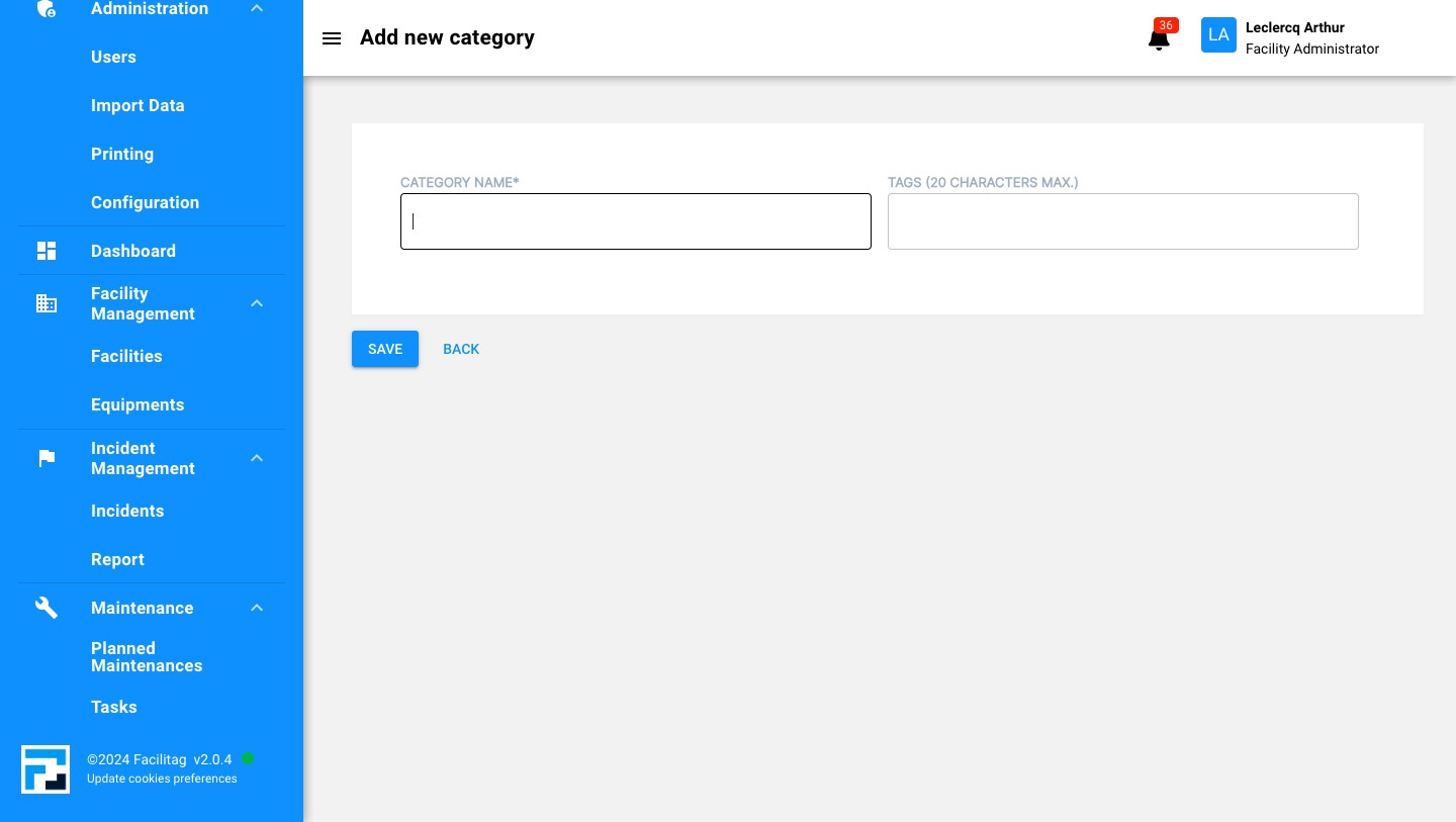 Click here and Give a name to the category