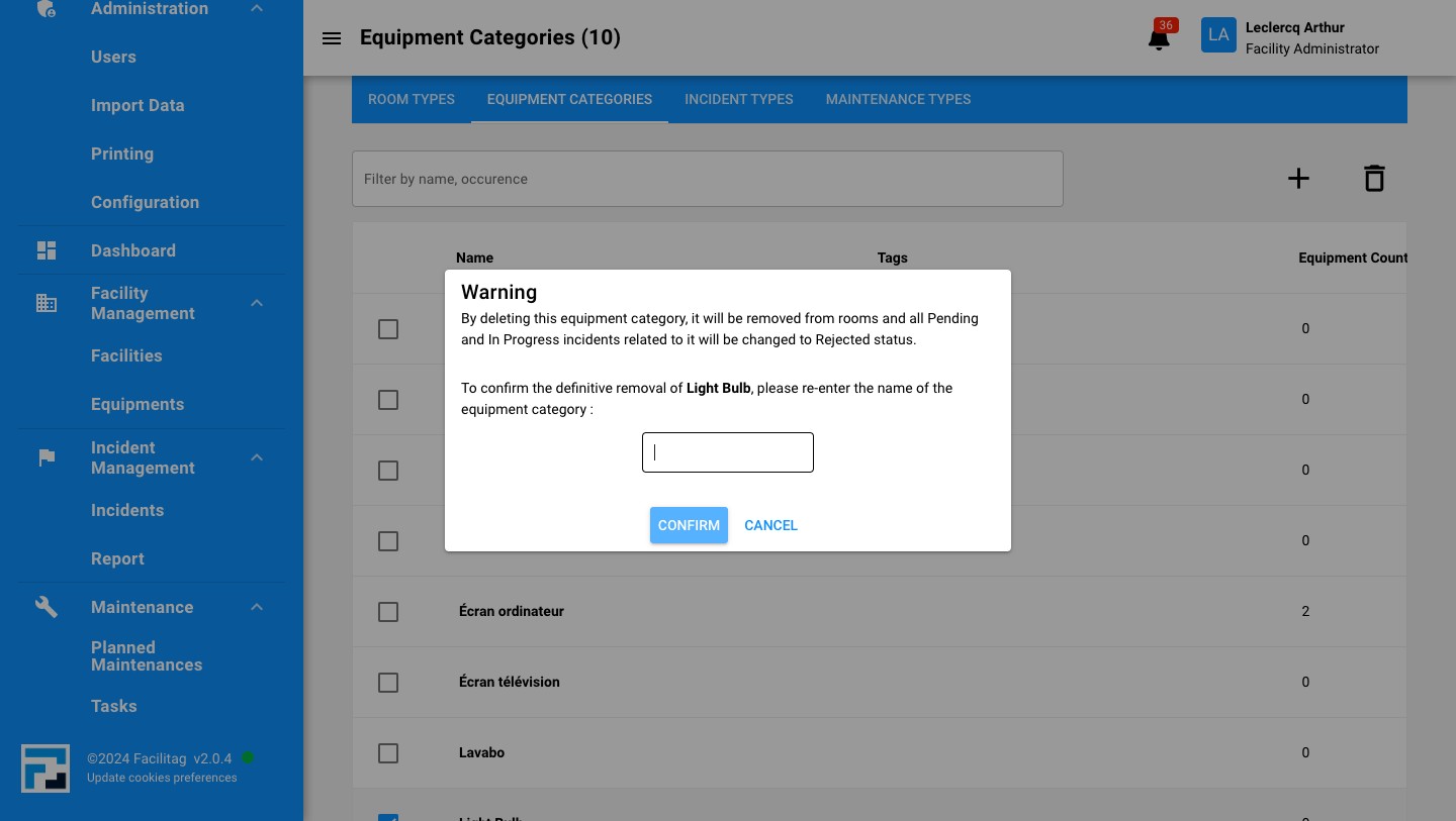 Click here and confirm the removal of this category