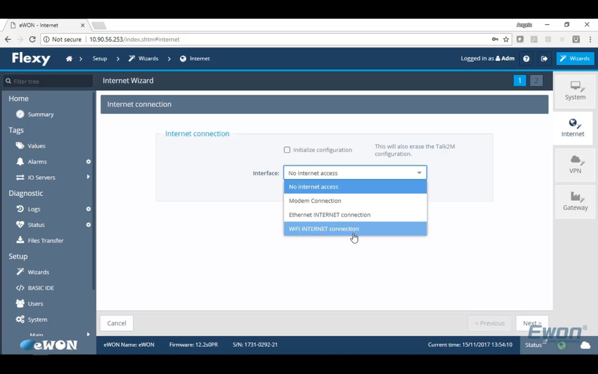 Select your WAN Interface (Internet source) in the Interface drop down.