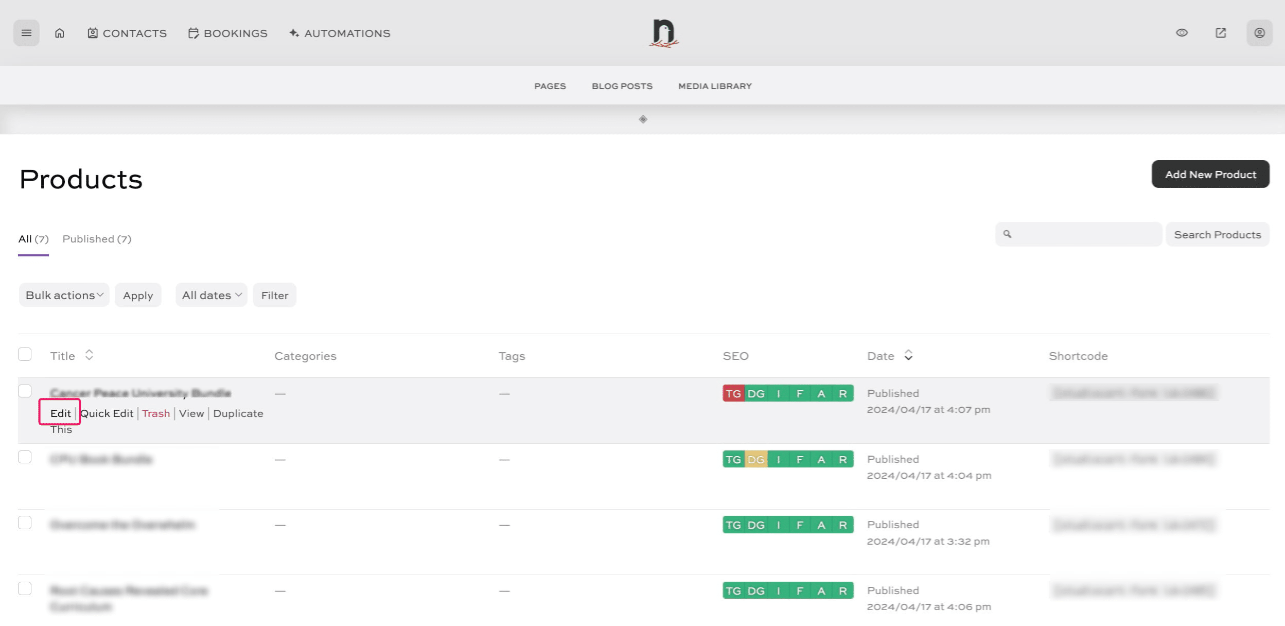 Click on "Edit" next to the product.