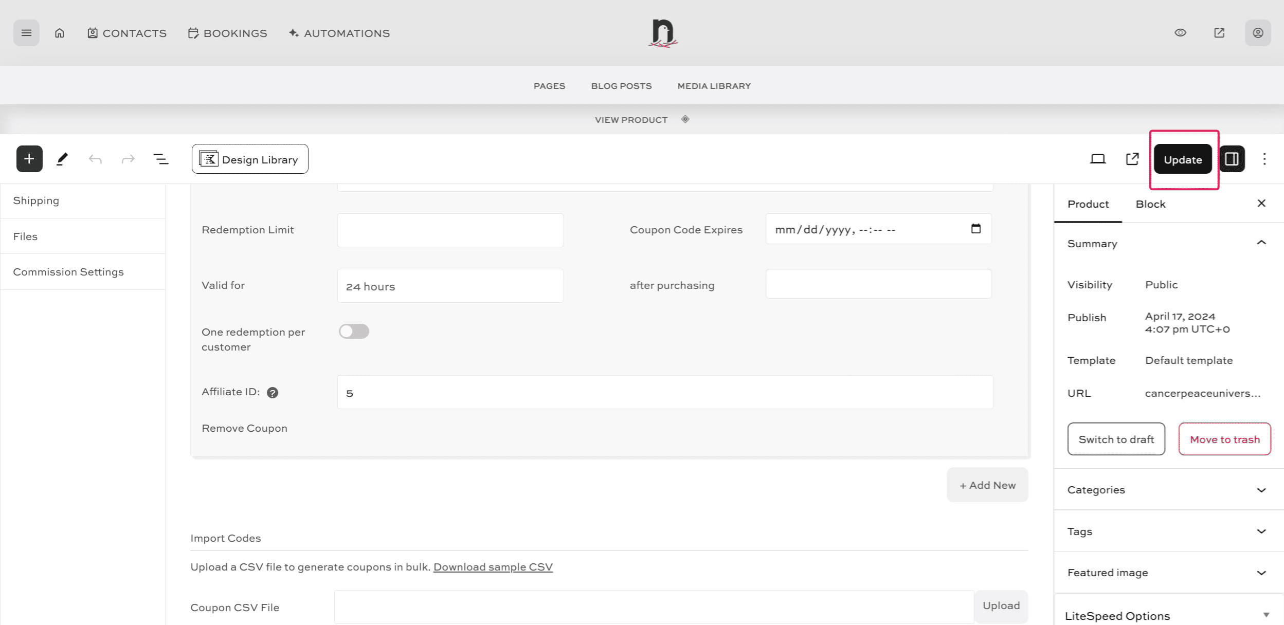 Click on "Update" to save.