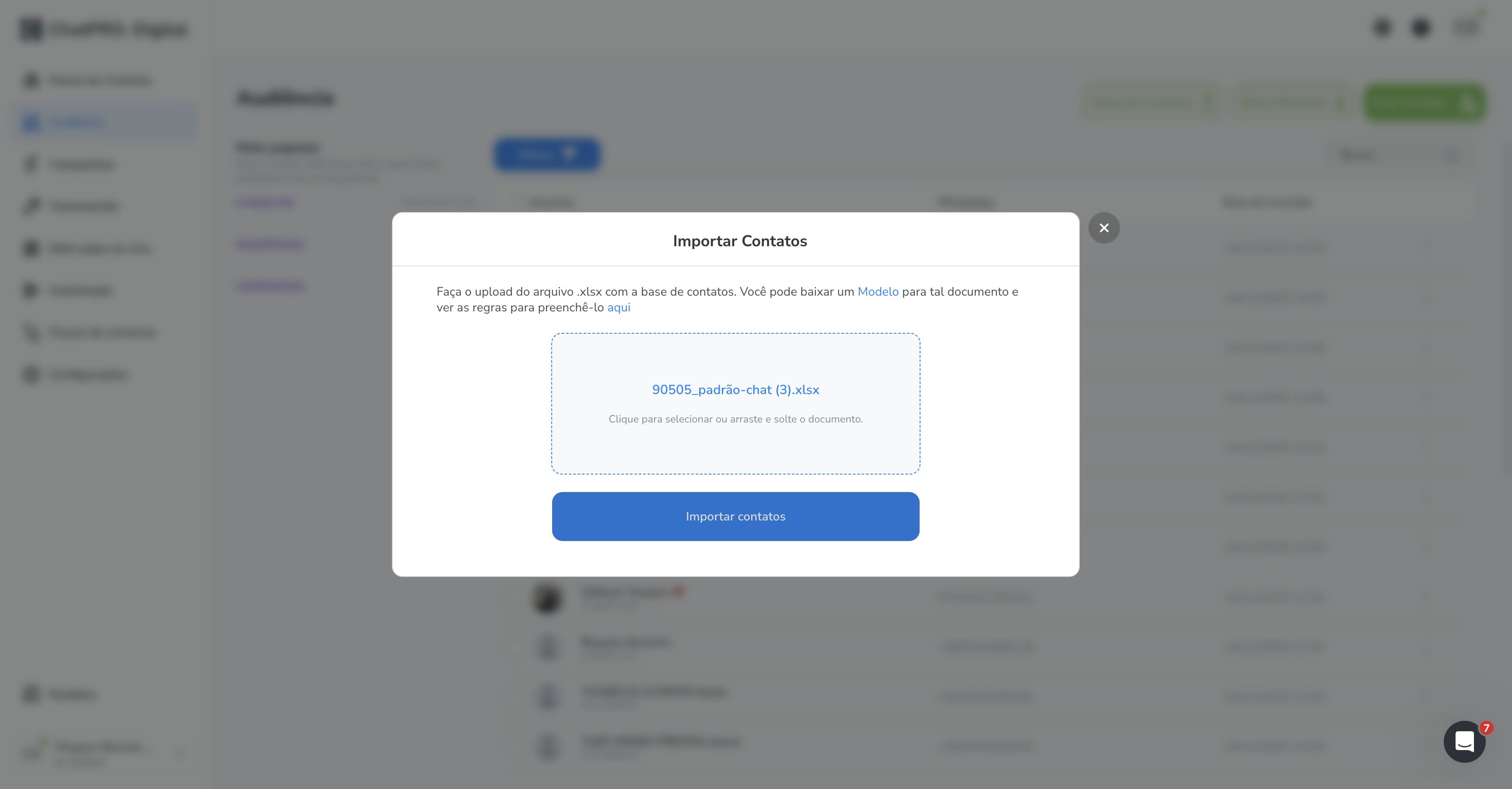 Click on "Importar contatos"