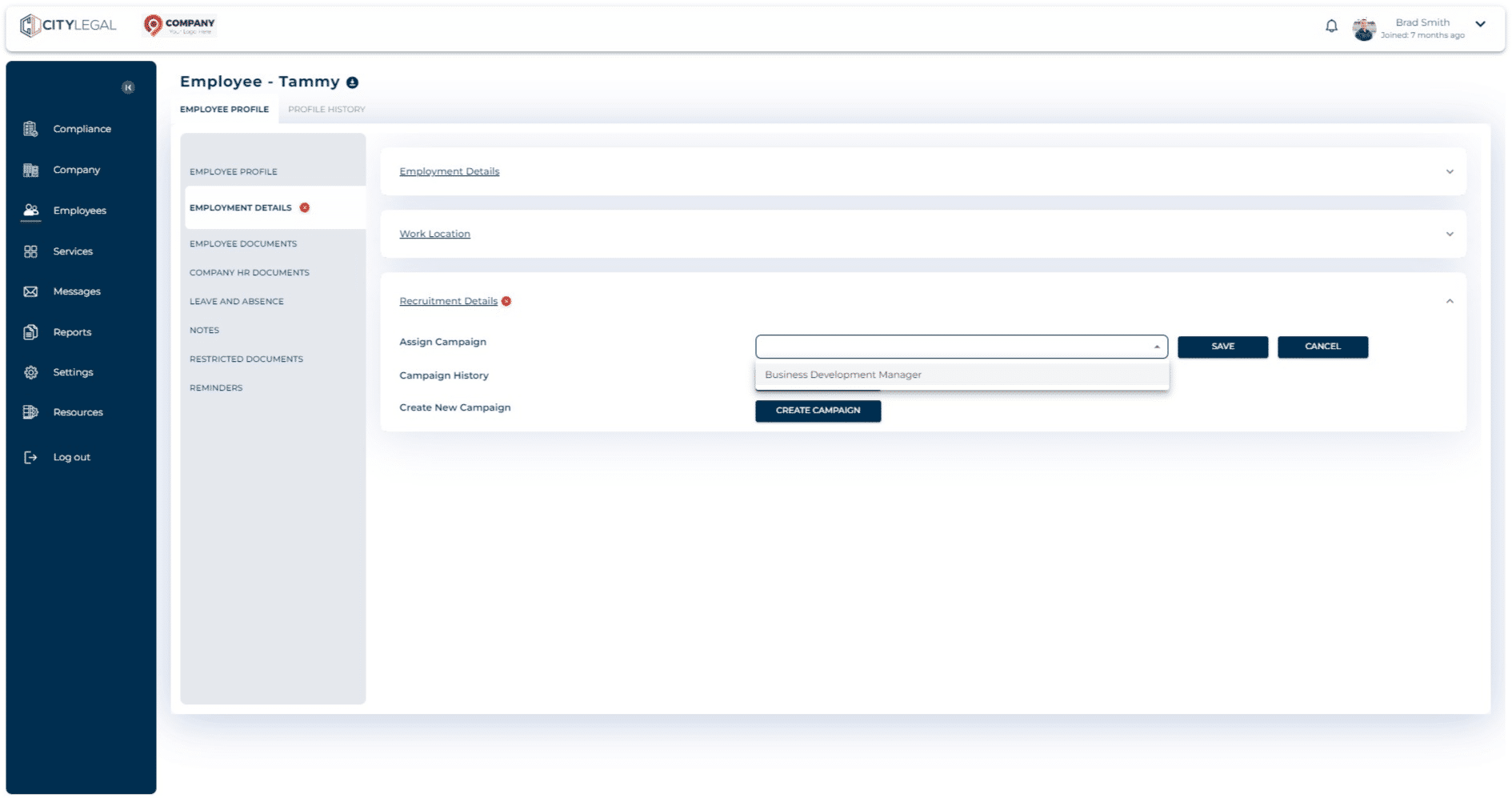 From the drop down select "Business Development Manager" and click save.