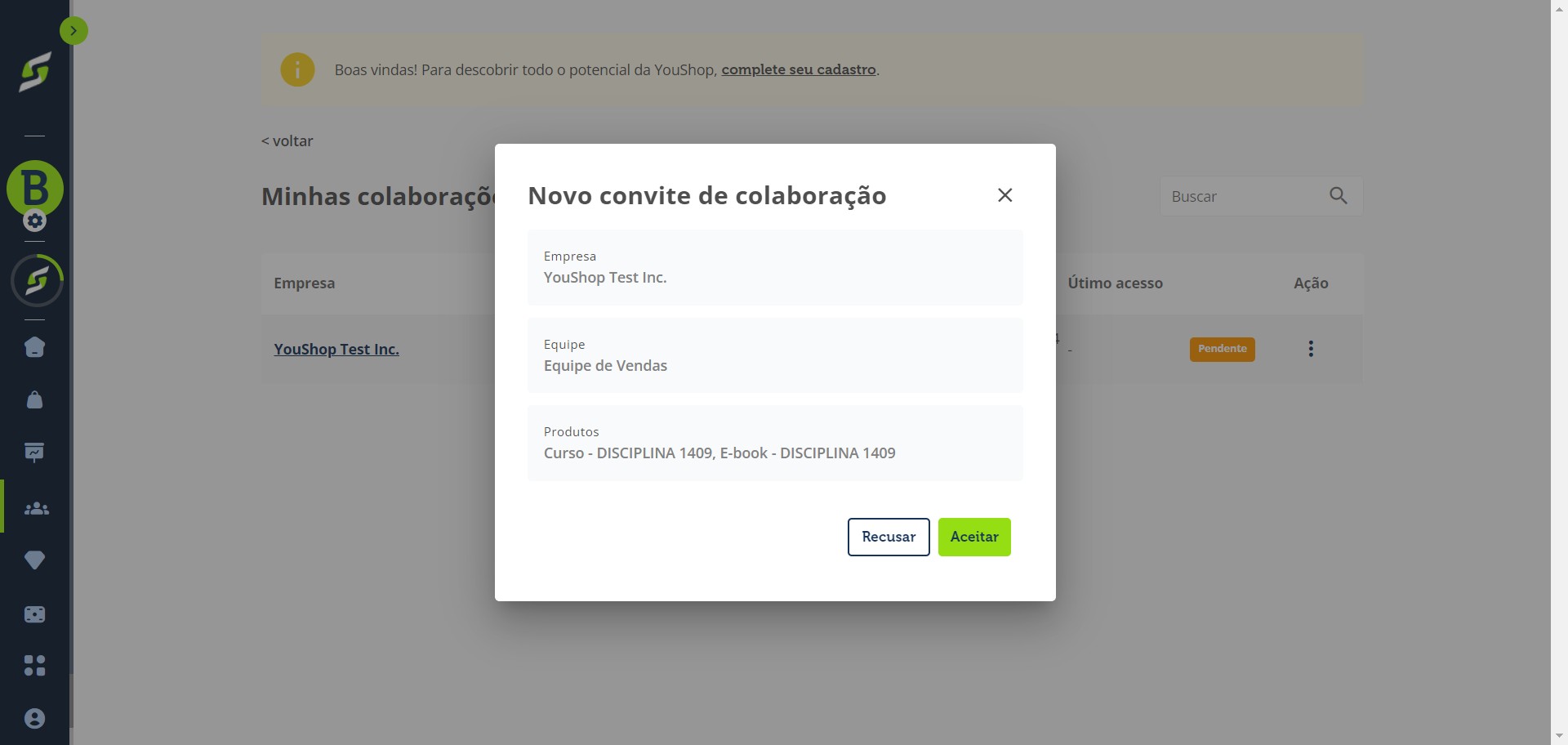 Verifique se todas as informações estão corretas e clique em "Aceitar".