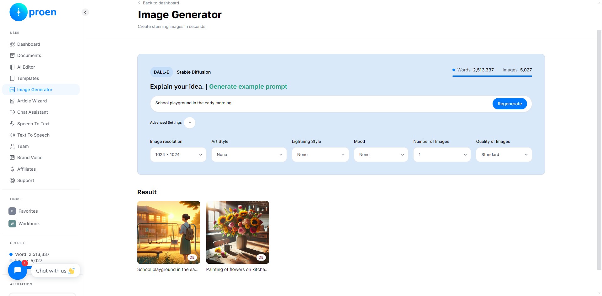 You will find the latest generated image as the first image under "Result"