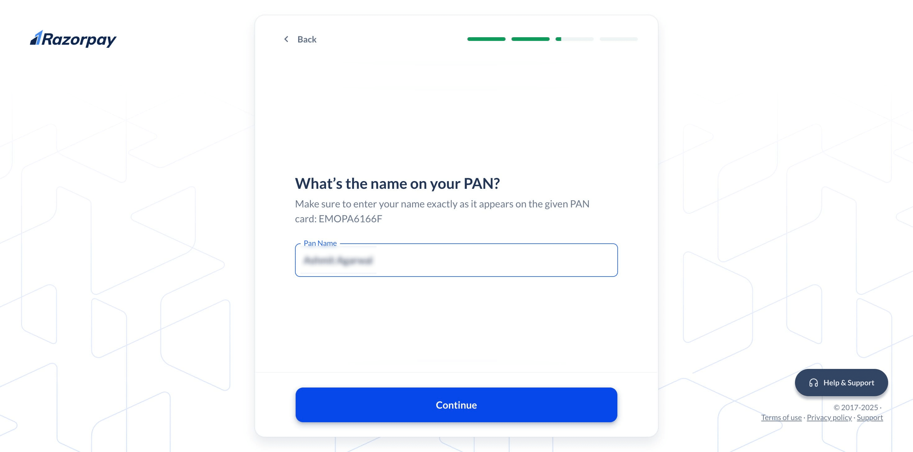 Enter the **name** as it appears on your PAN Card.