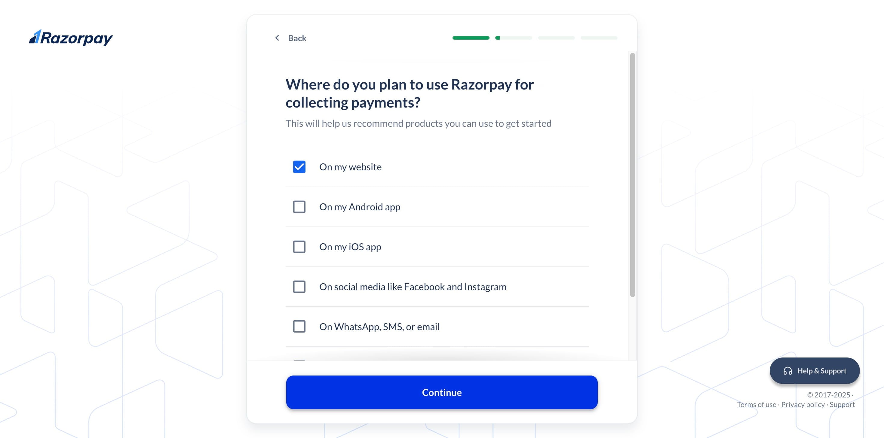 Choose your **platform** & click "continue."