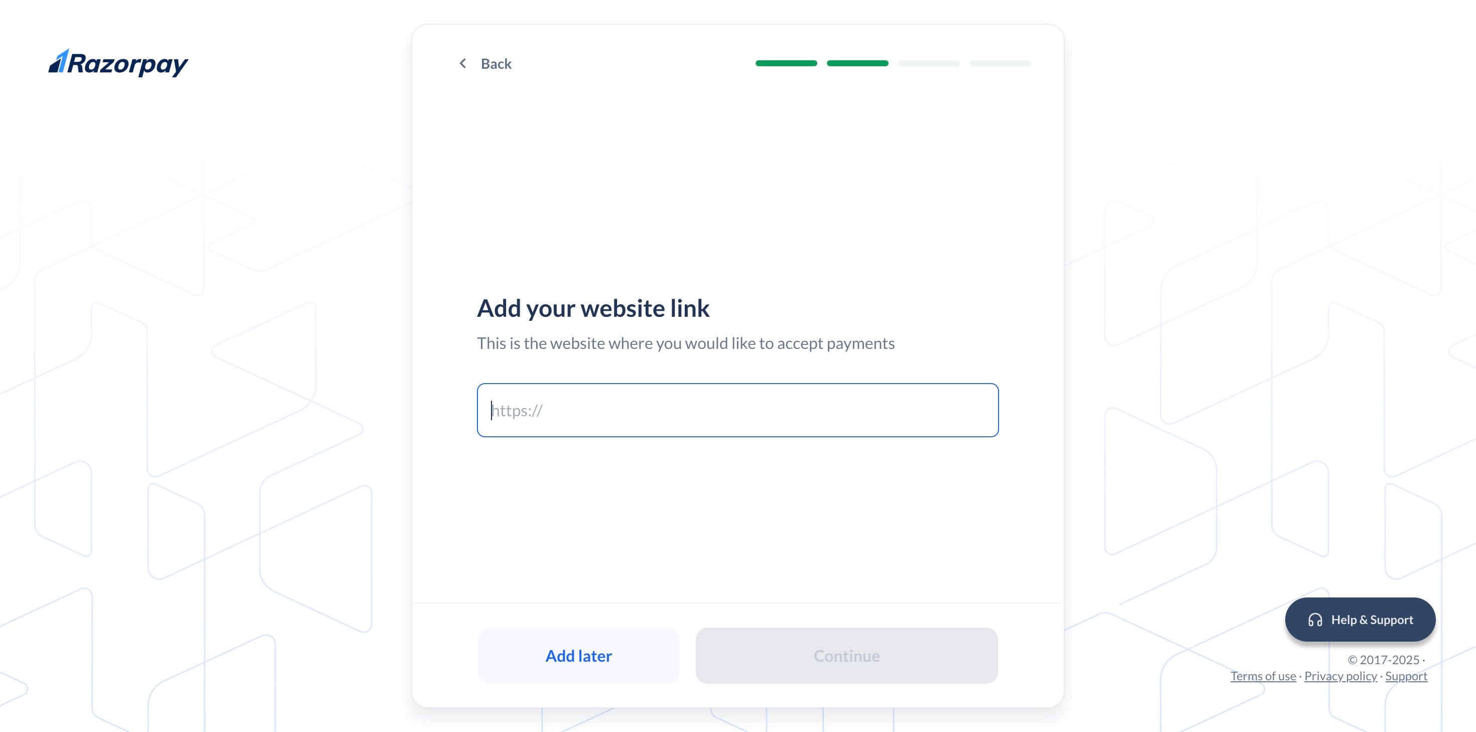 Enter your **website link**. You can skip this step and add it later if needed.