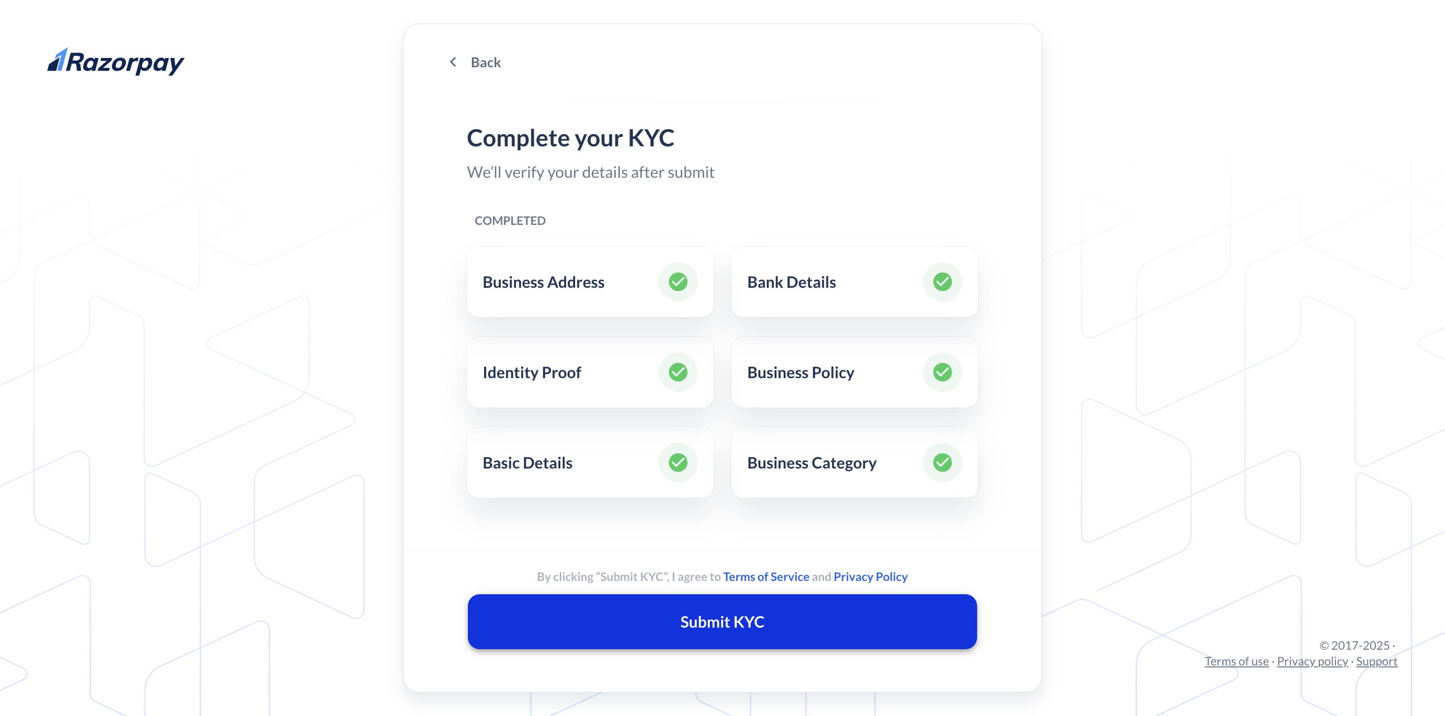 After completing all sections, click "**Submit KYC**."