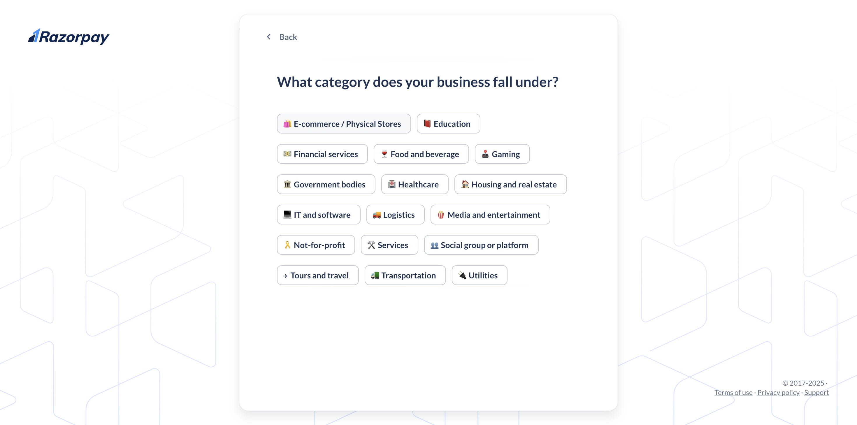 Select your preferred **business category**