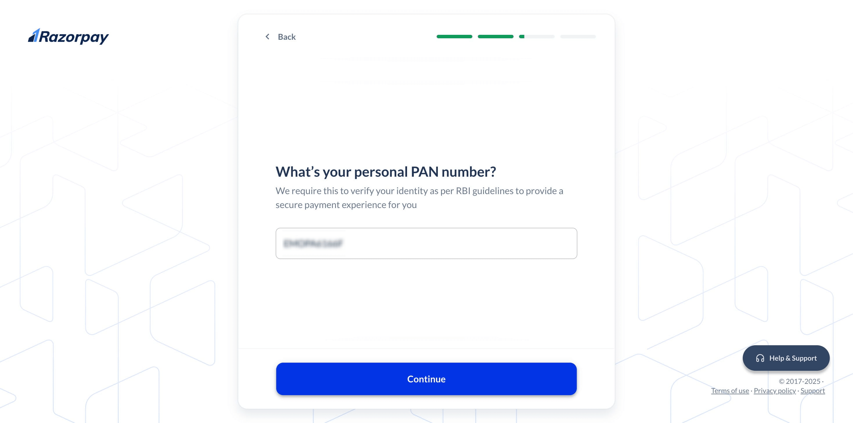 Enter your **PAN card number** in the designated field & Click on "Continue"