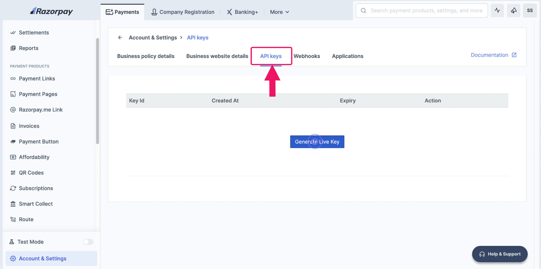 Once your website is verified, click on the "**API keys**" section, and then click "**Generate API keys**."
This Process works for both New Users & Old Users