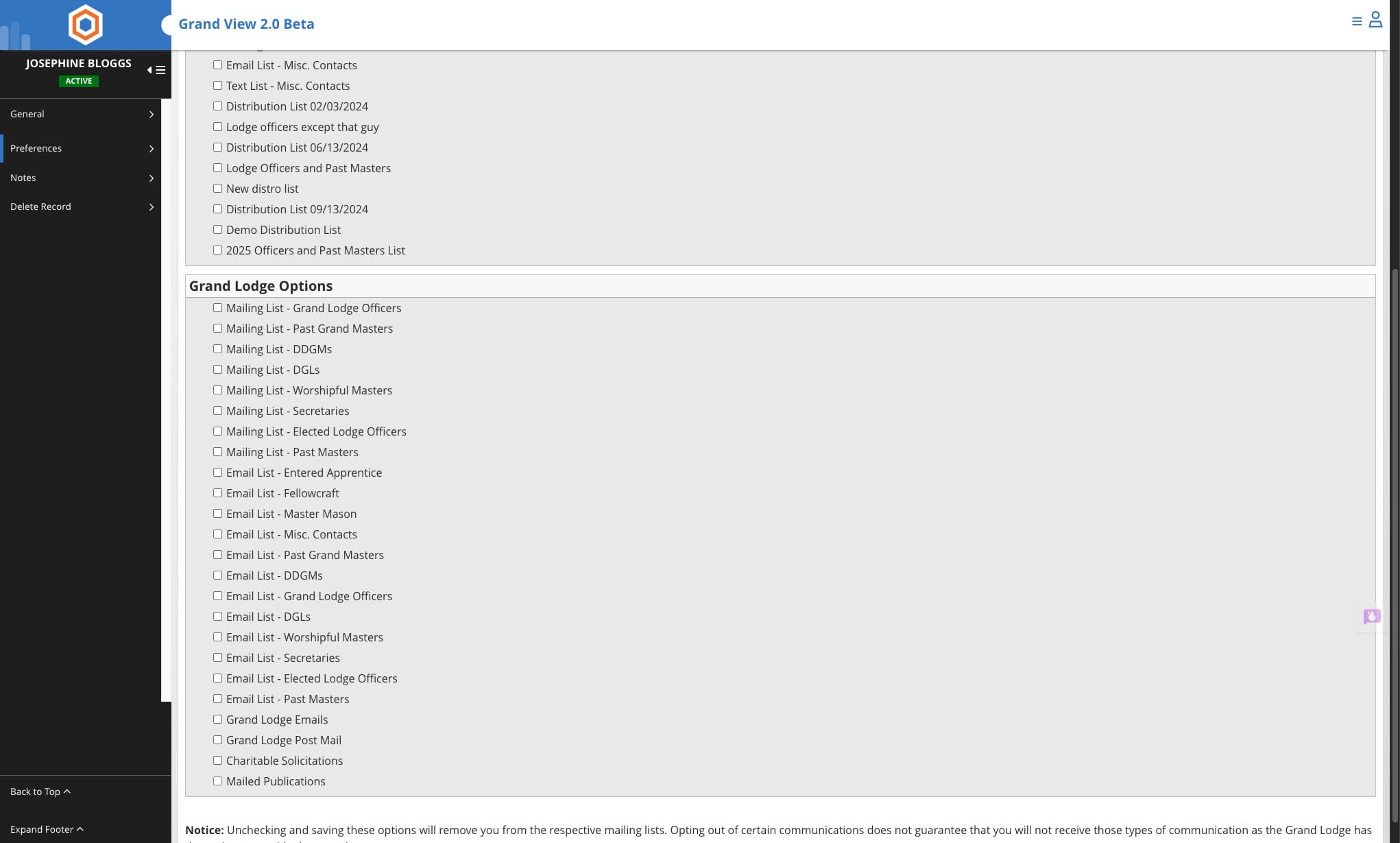 Select/deselect the list you would like to subscribe or unsubscribe.