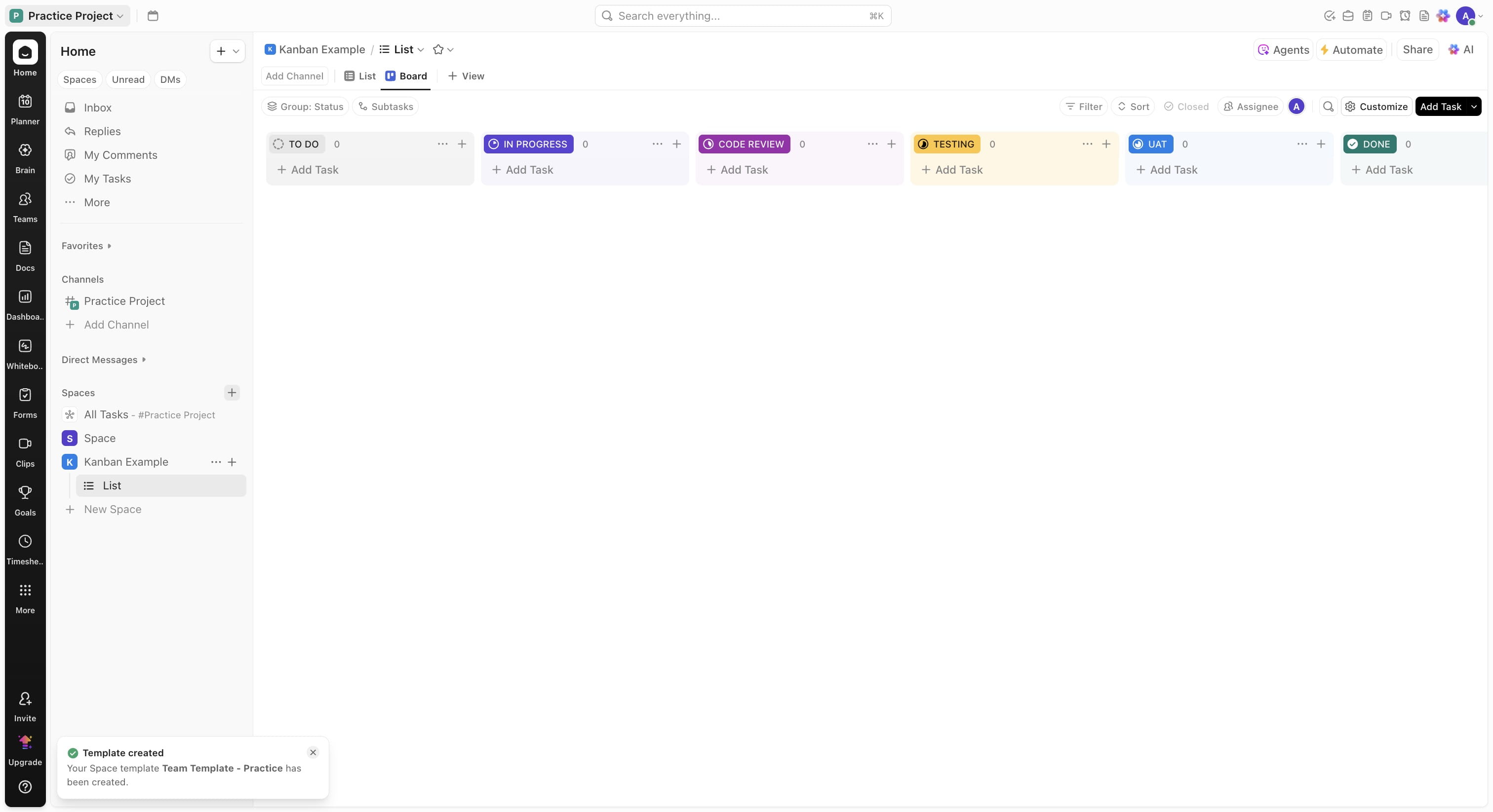 You should see the indicator on the bottom left about your template being created, you can wait for it to complete or come back when notified.