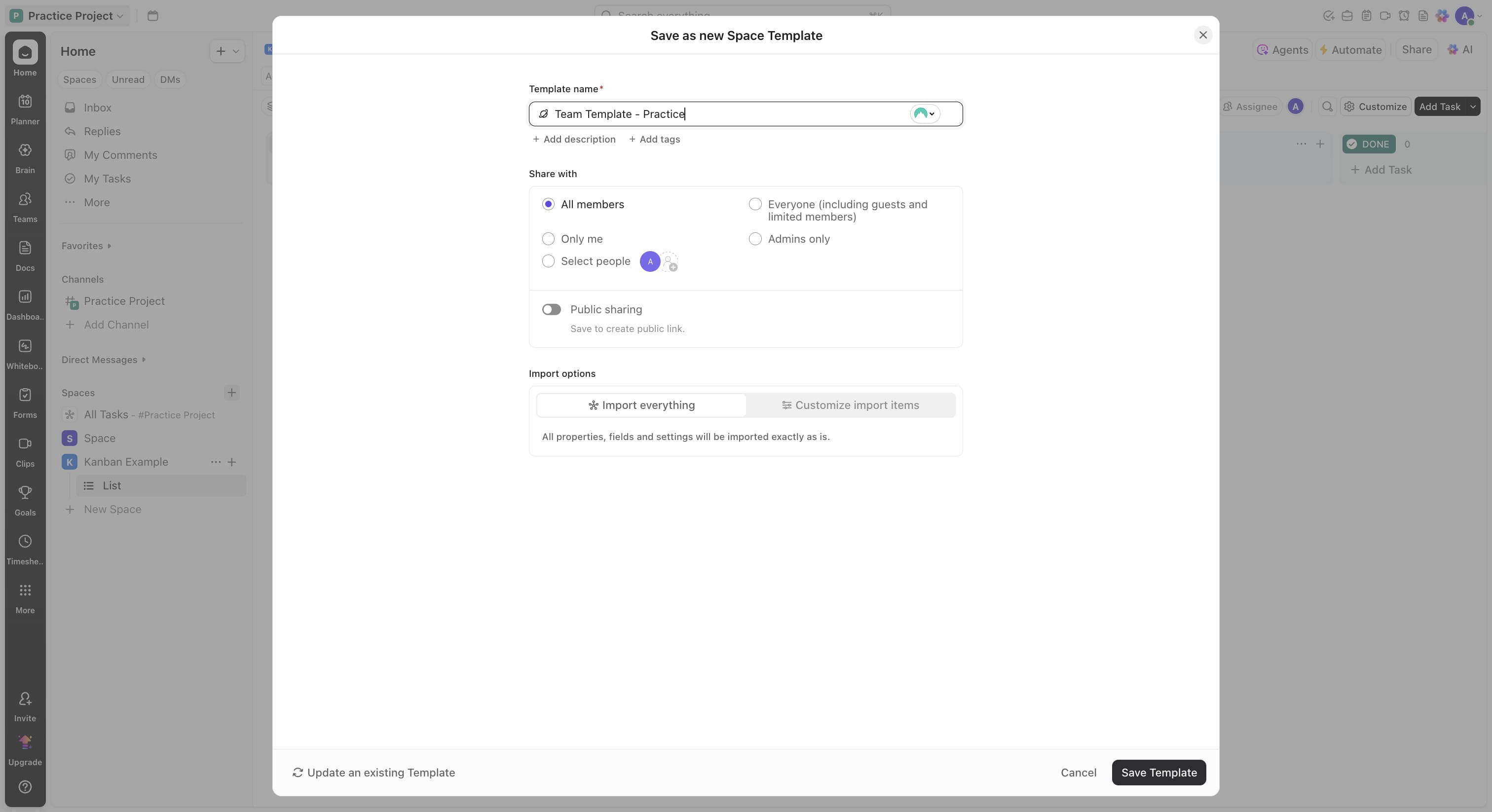 Add a name and Click on "Save Template"