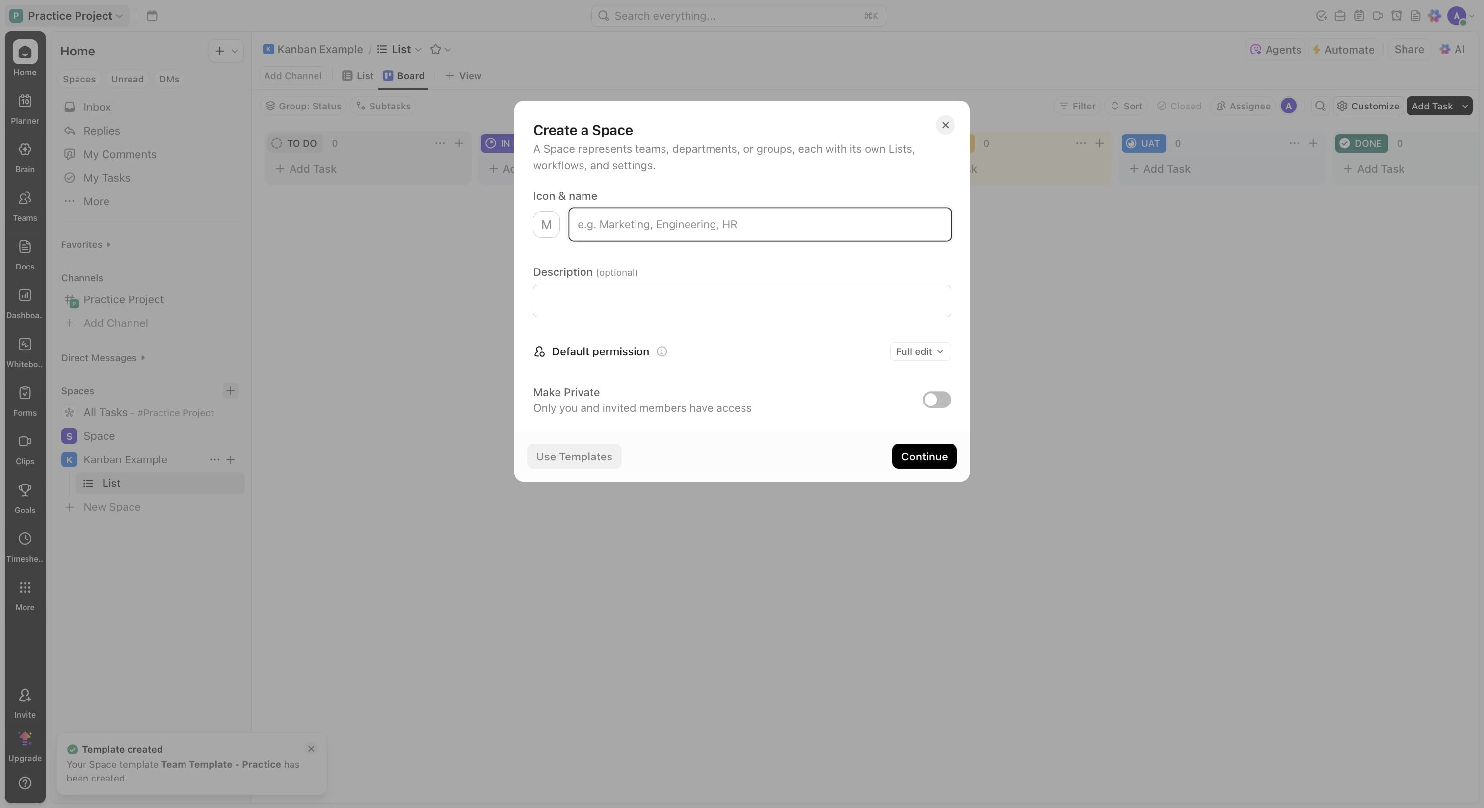 Click on "Use Templates"