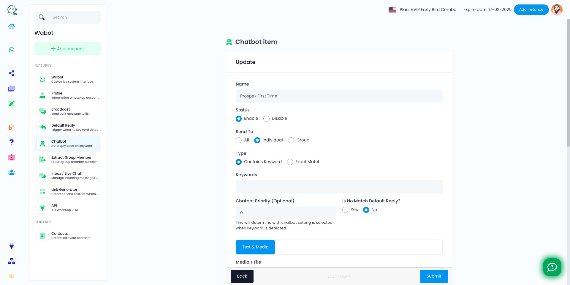 In the usual case, we select individuals so that only customers who send us private messages will be answered by the chatbot