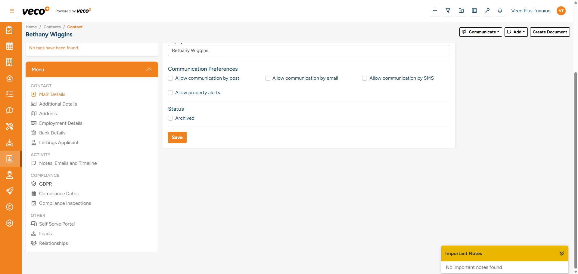Select 'GDPR' from the 'Menu' on the left 