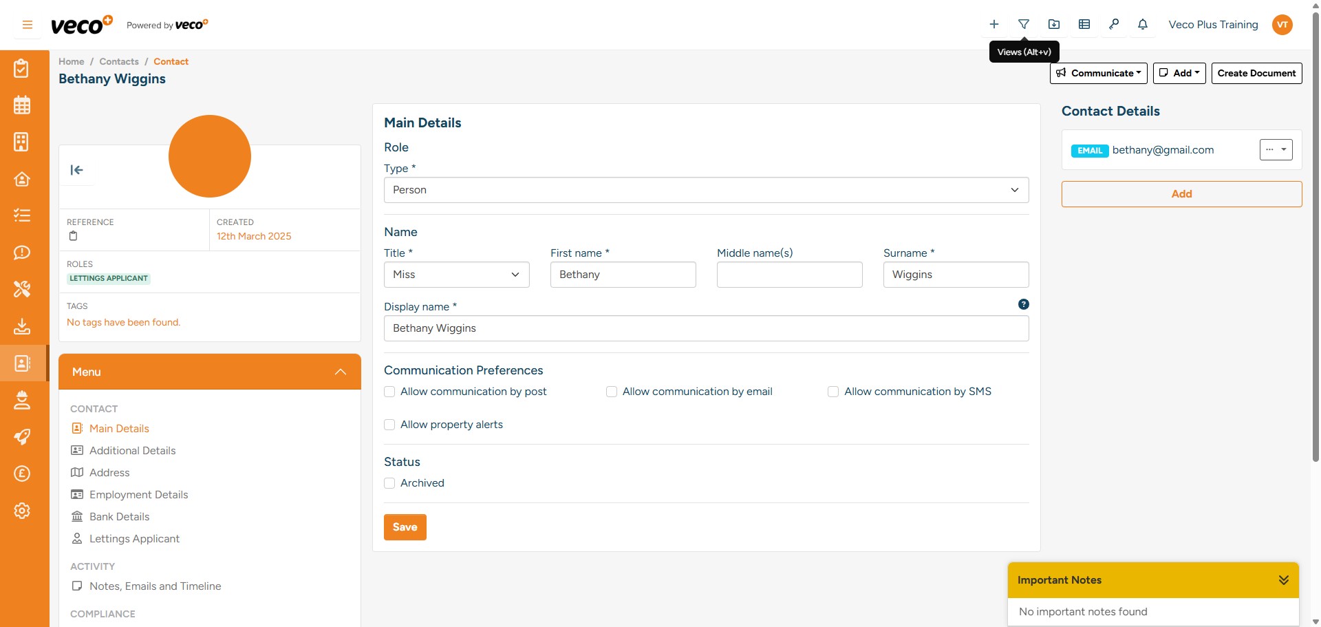 You can also view GDPR dates and consent from a contact view. Select 'Views'