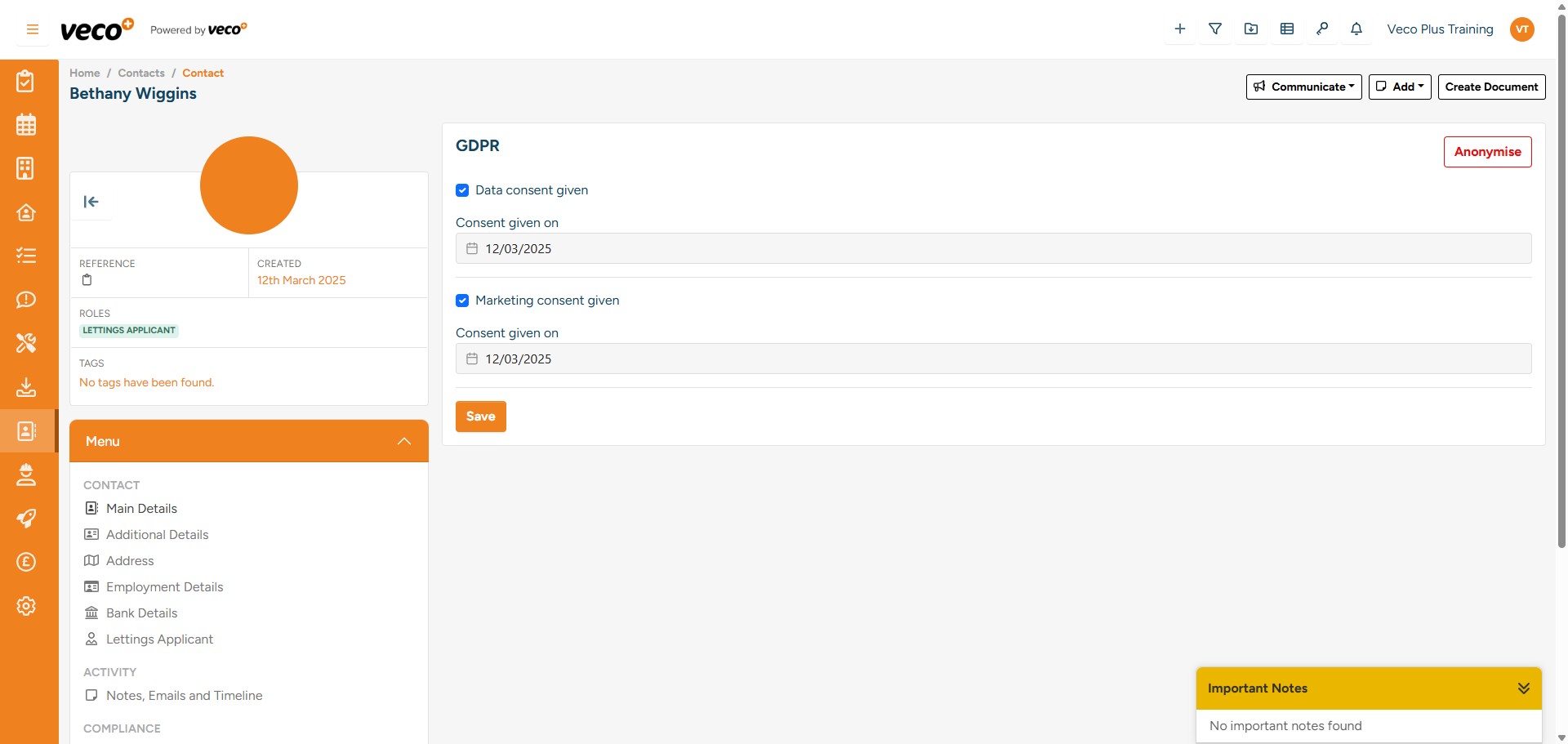 Under 'Main Details' of the 'Menu', you can change the communication preferences