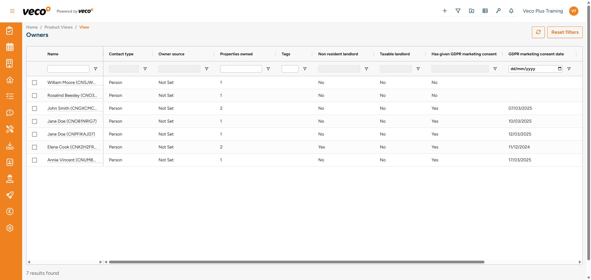 Here you can filter by consent or consent date