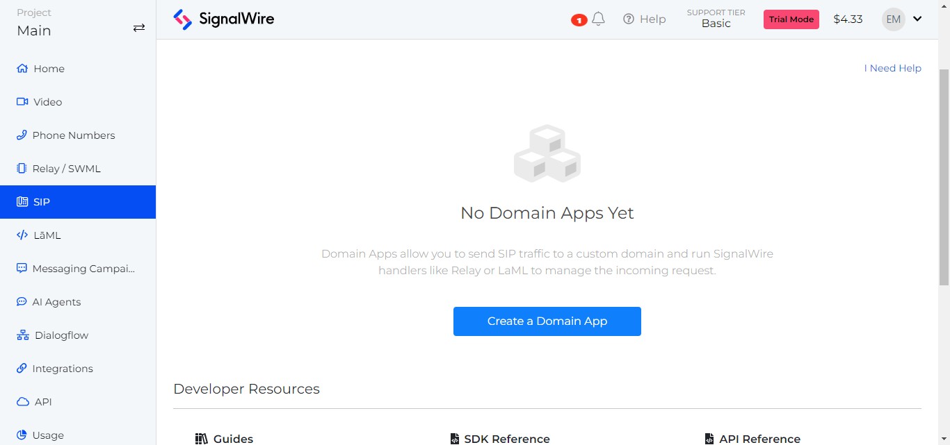 Click on "Create a Domain App"