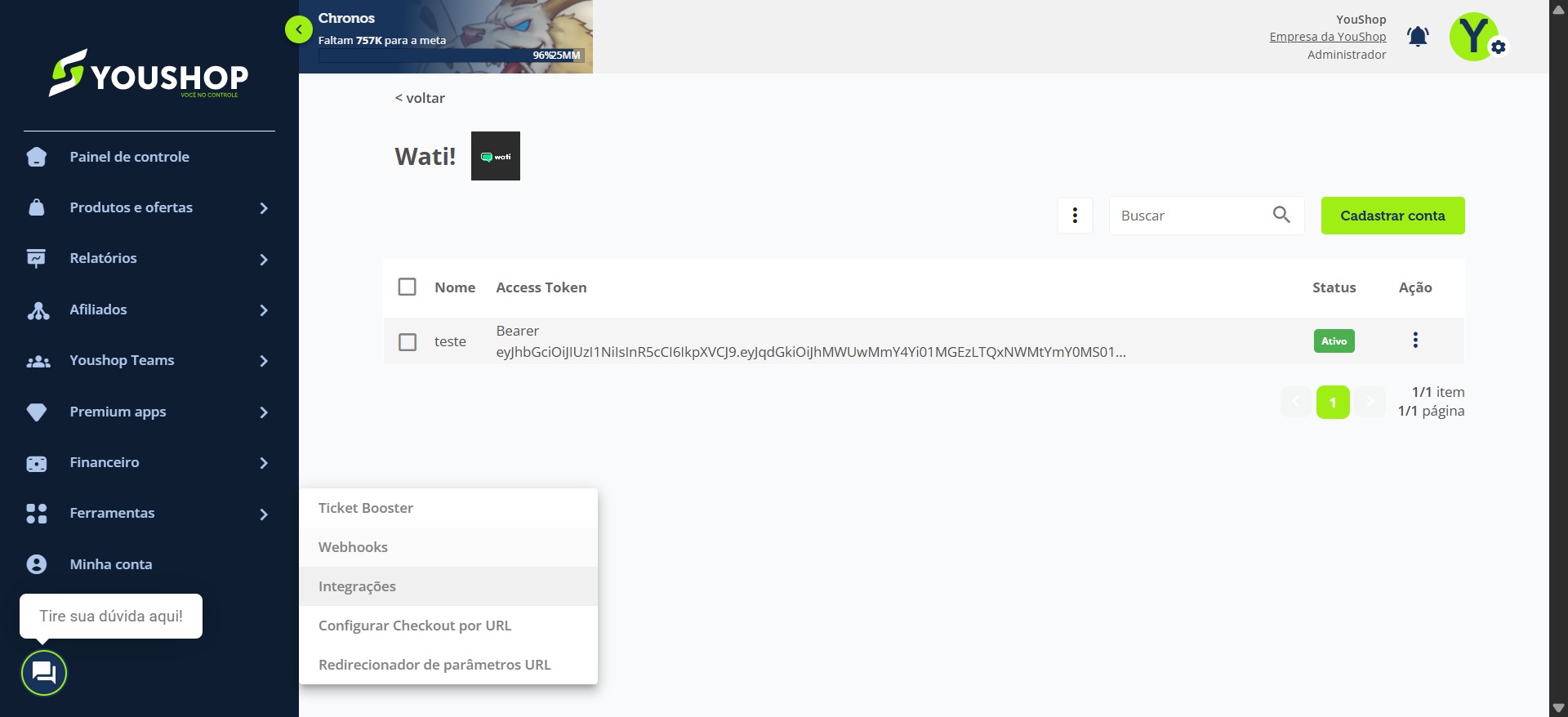 Vá no menu "Ferramentas" e clique em "Webhooks".