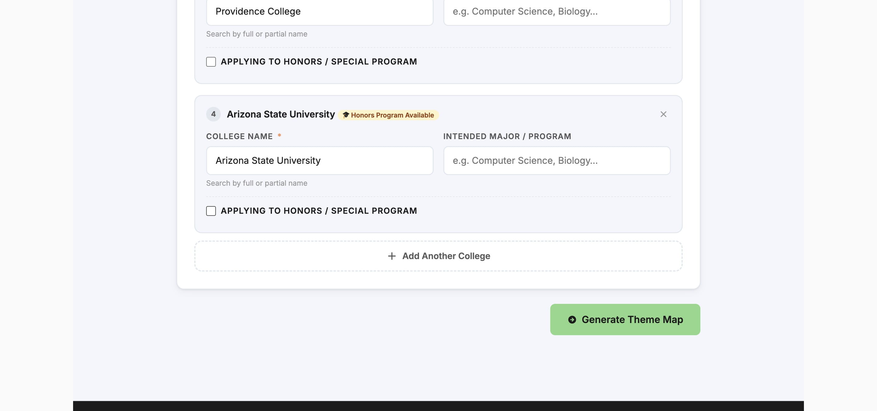 If  applicable, click on **Applying to Honors / Special Program** 