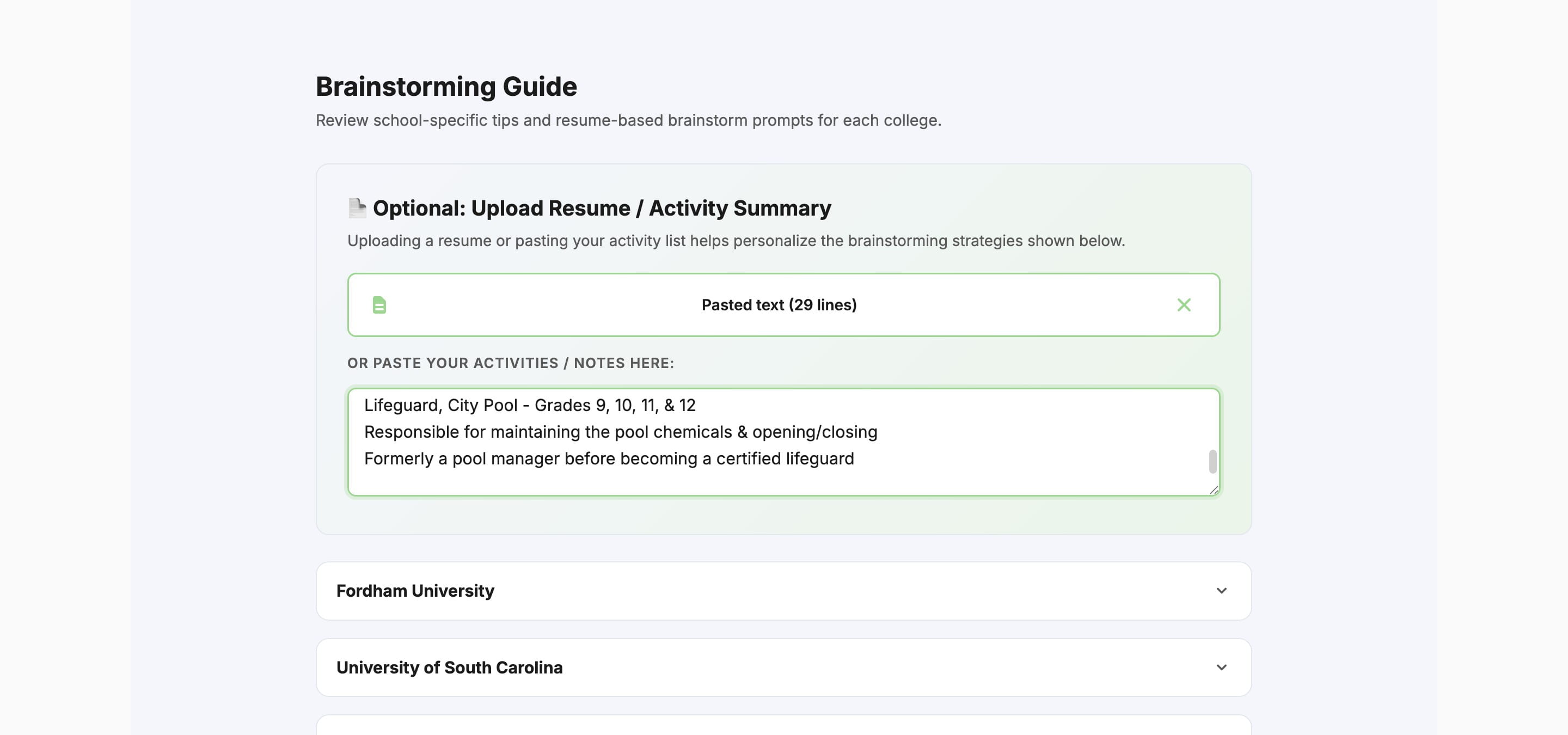 Upload or copy & paste the student's resume, activities, or any other applicable context 