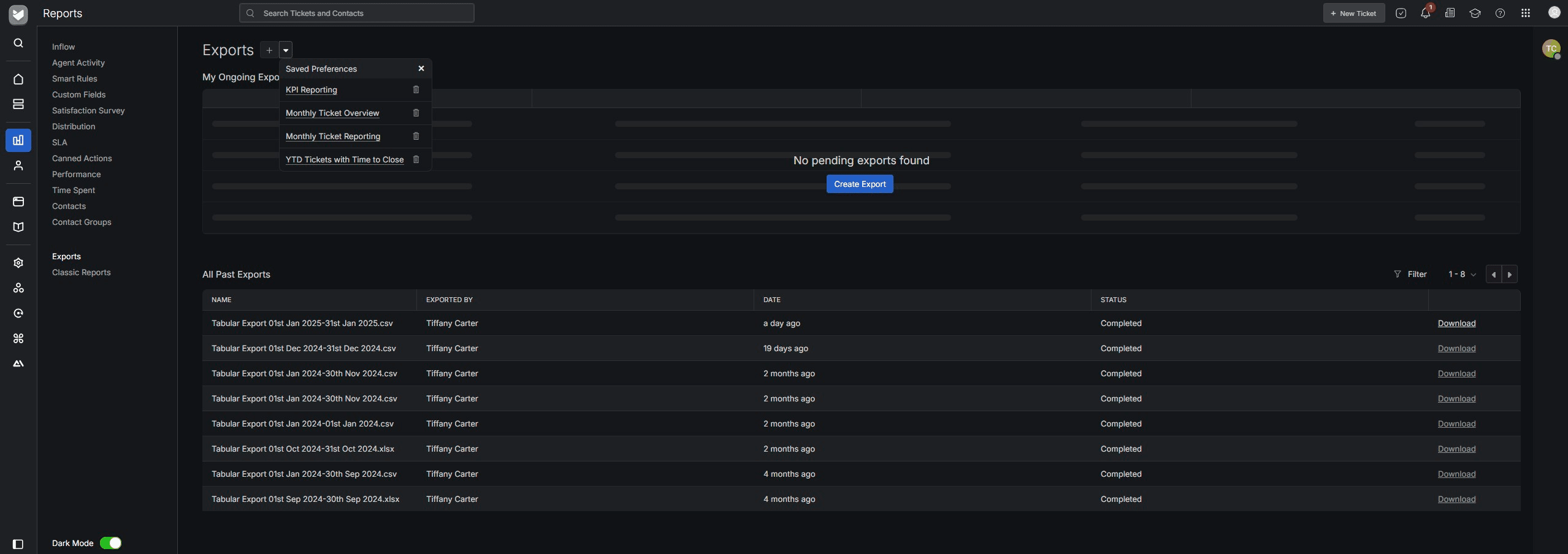 Click on "KPI Reporting" saved export