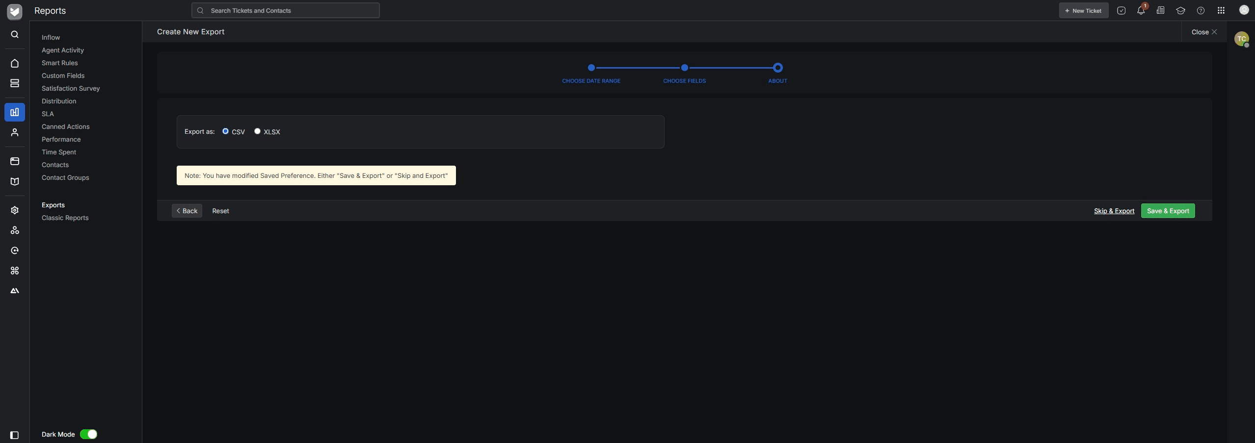 Choose export as ".CSV" and click on "Save & Export"