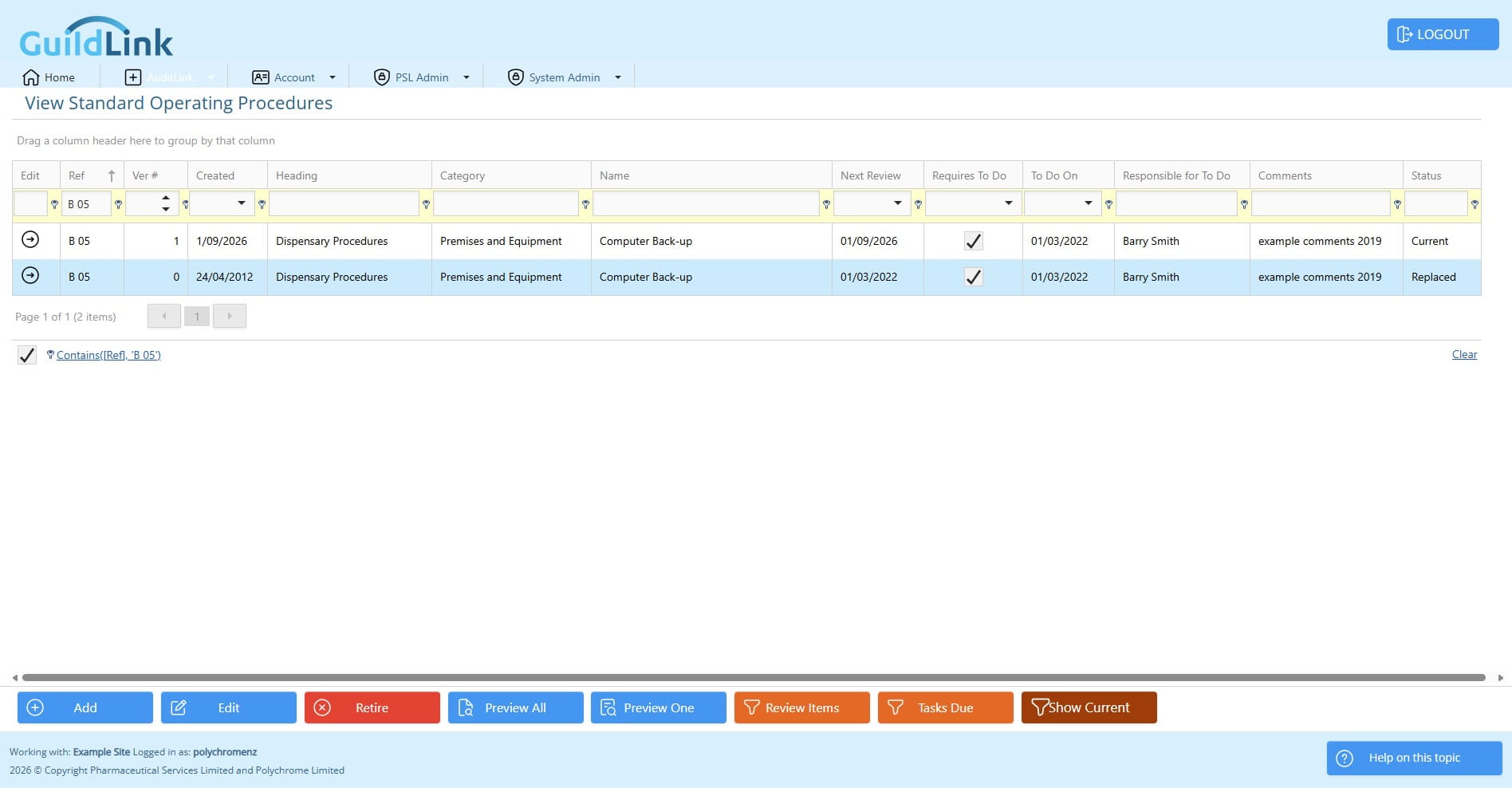 Click on "Show Current" to only see current SOPs again